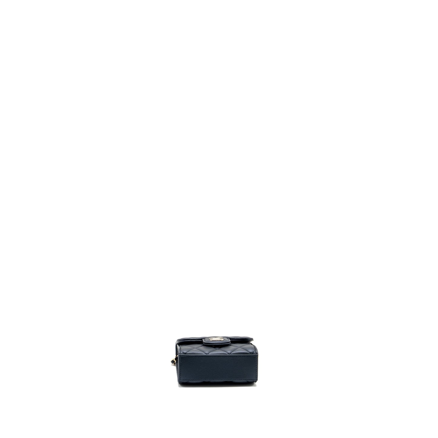 Chanel Top Handle Mini Flap Bag Lambskin Metallic Blue L (Microchip)
