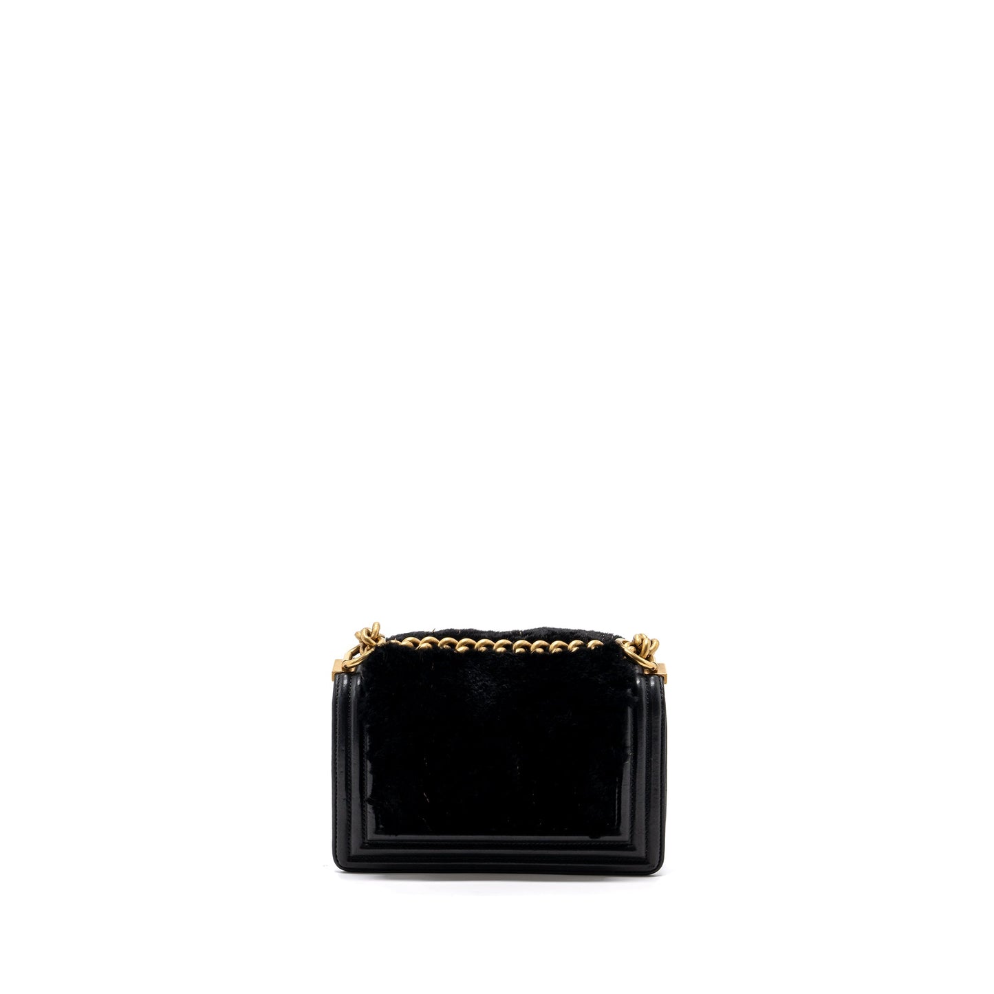 Chanel Small Boy Bag Rabbit Hair Limited Edition Lambskin Black