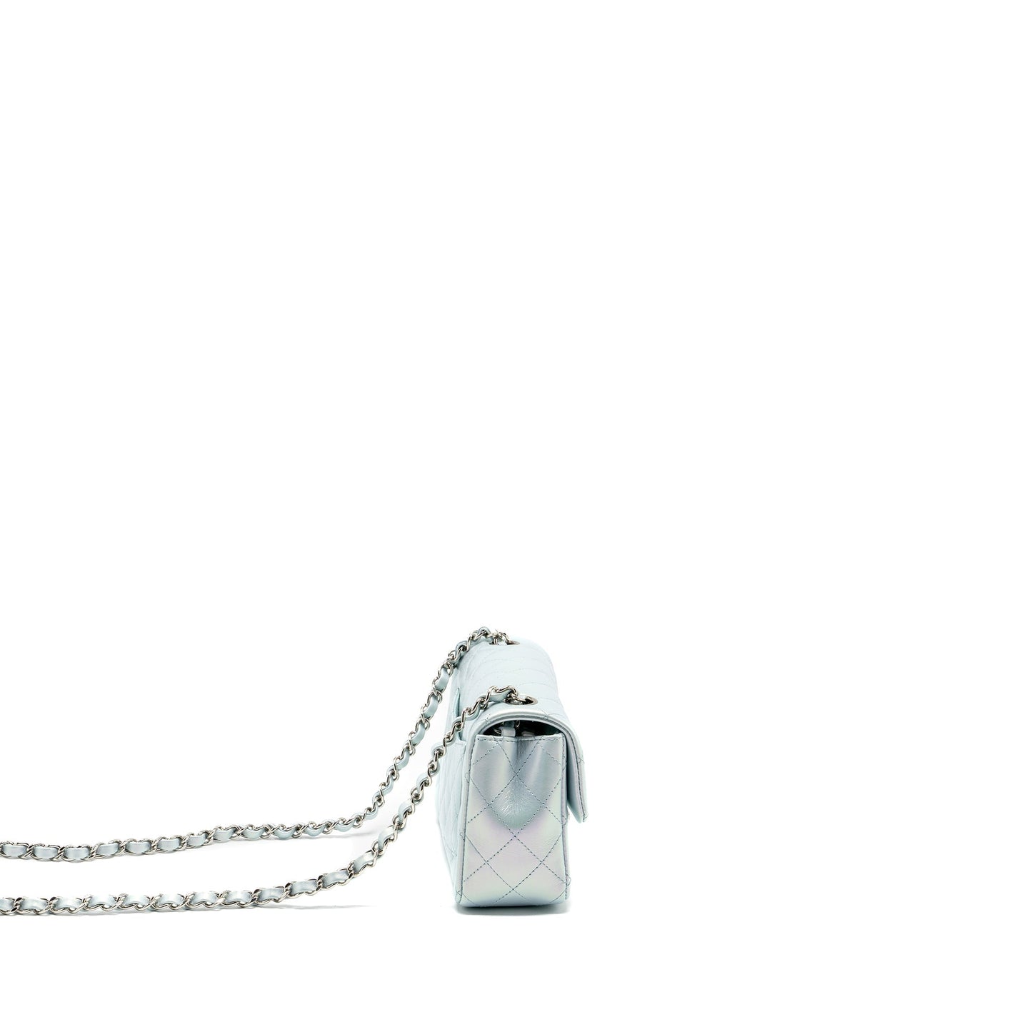 Chanel 21K mini rectangular flap bag calfskin iridescent light blue  (microchip)