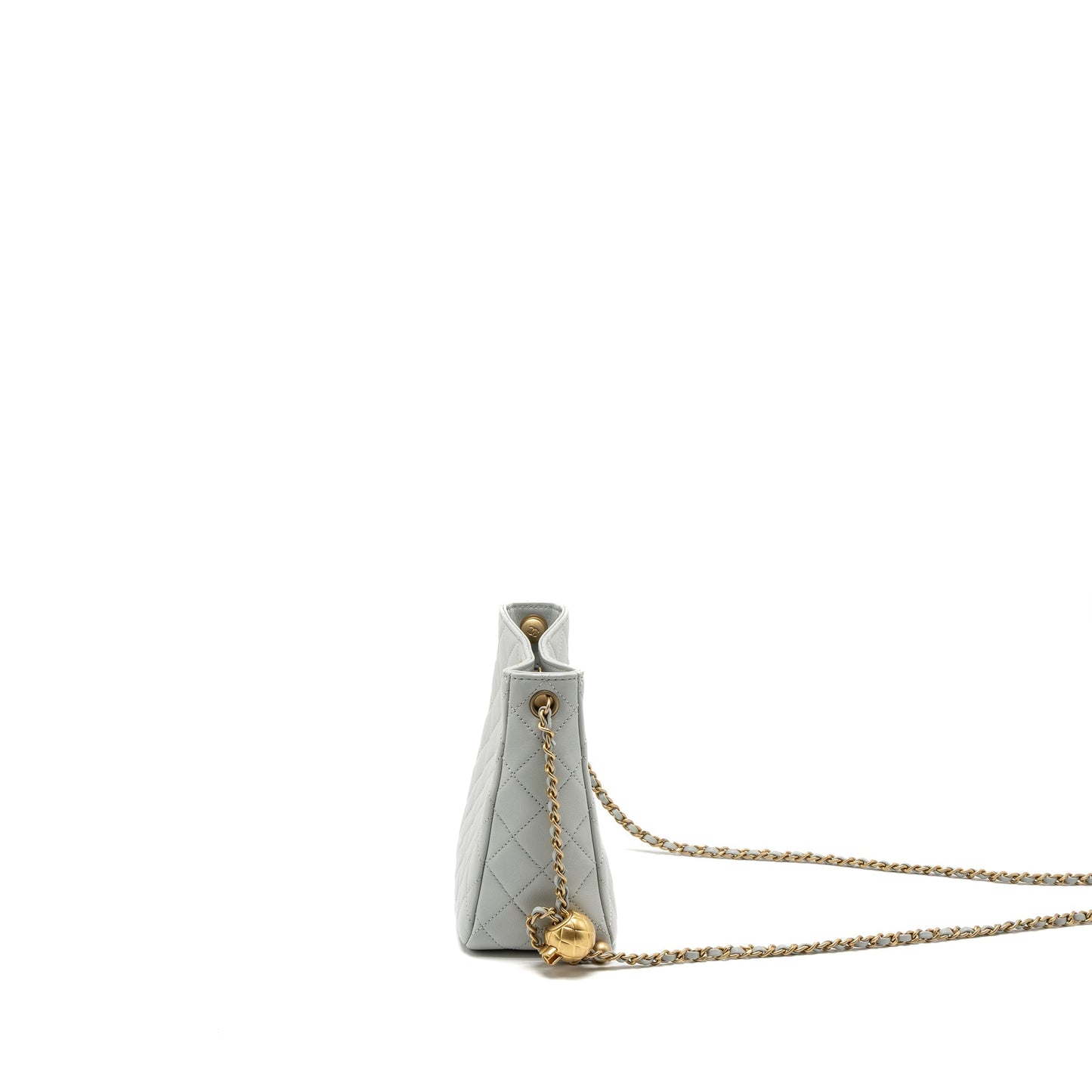 Chanel Pearl Crush Hobo Bag Lambskin Light Grey Brushed  (Microchip)