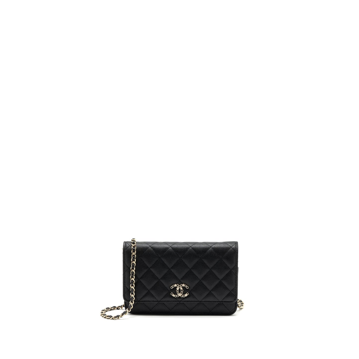 Chanel 23k Detailed CC Logo Wallet On Chain Caviar Black L (microchip)