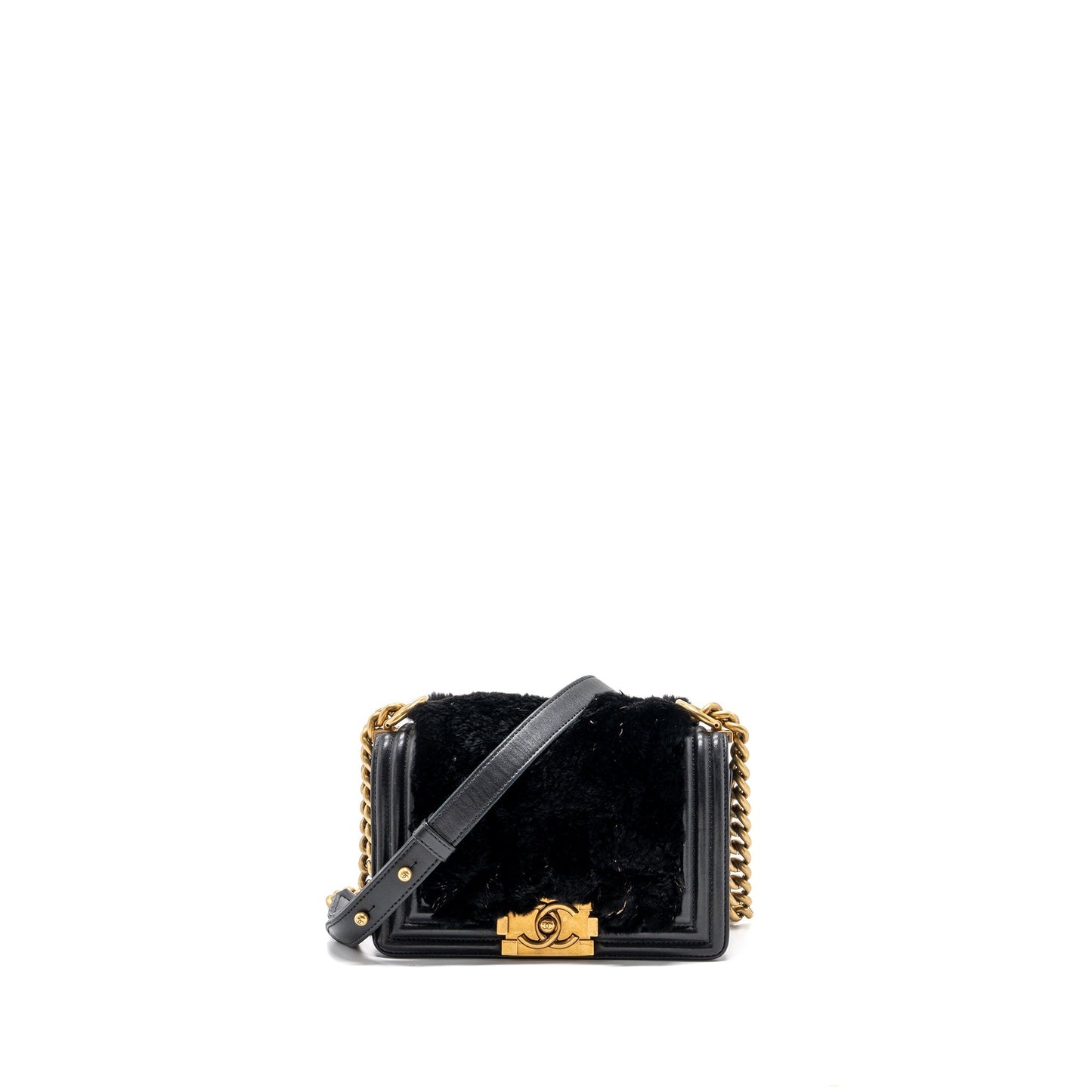 Chanel Small Boy Bag Rabbit Hair Limited Edition Lambskin Black
