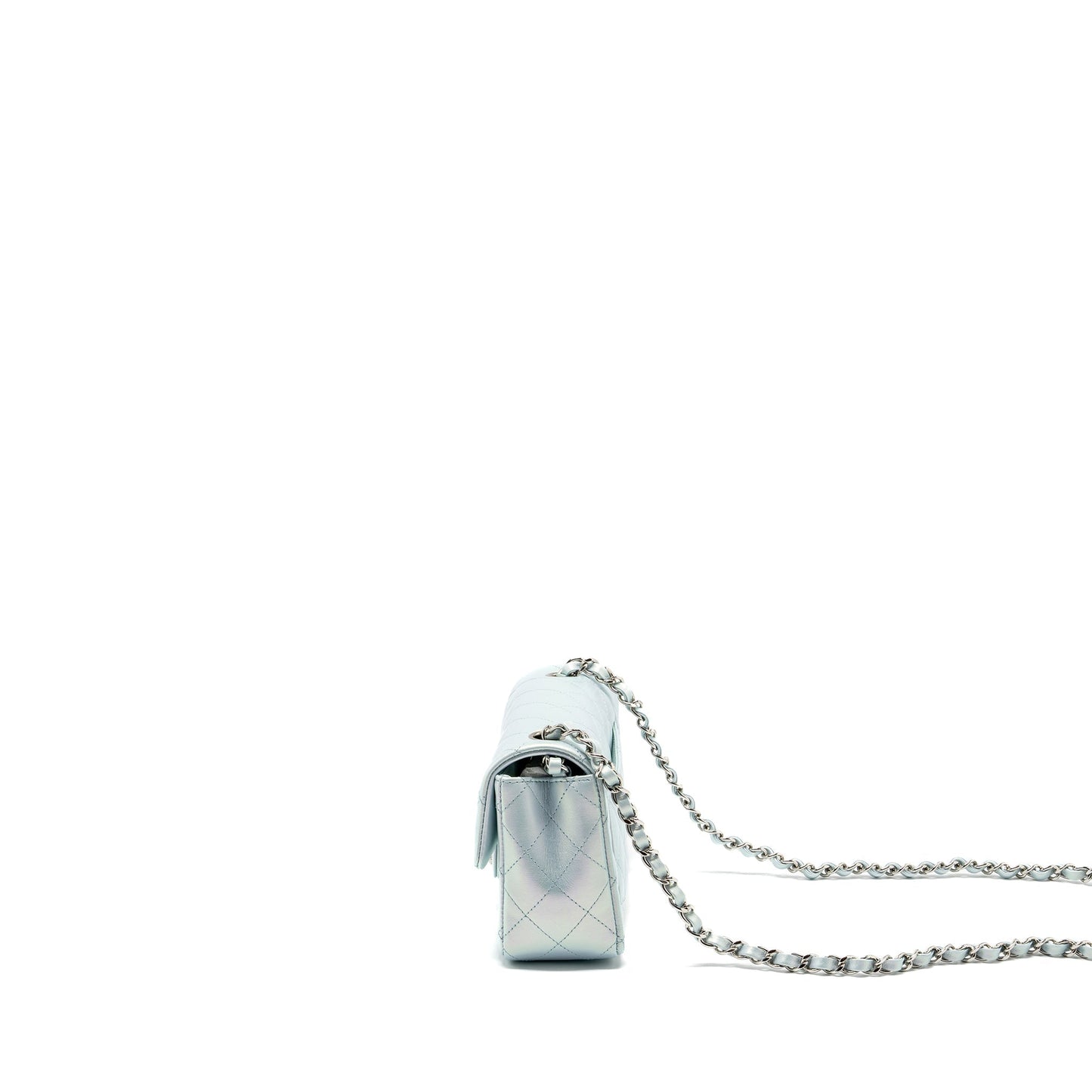 Chanel 21K mini rectangular flap bag calfskin iridescent light blue  (microchip)
