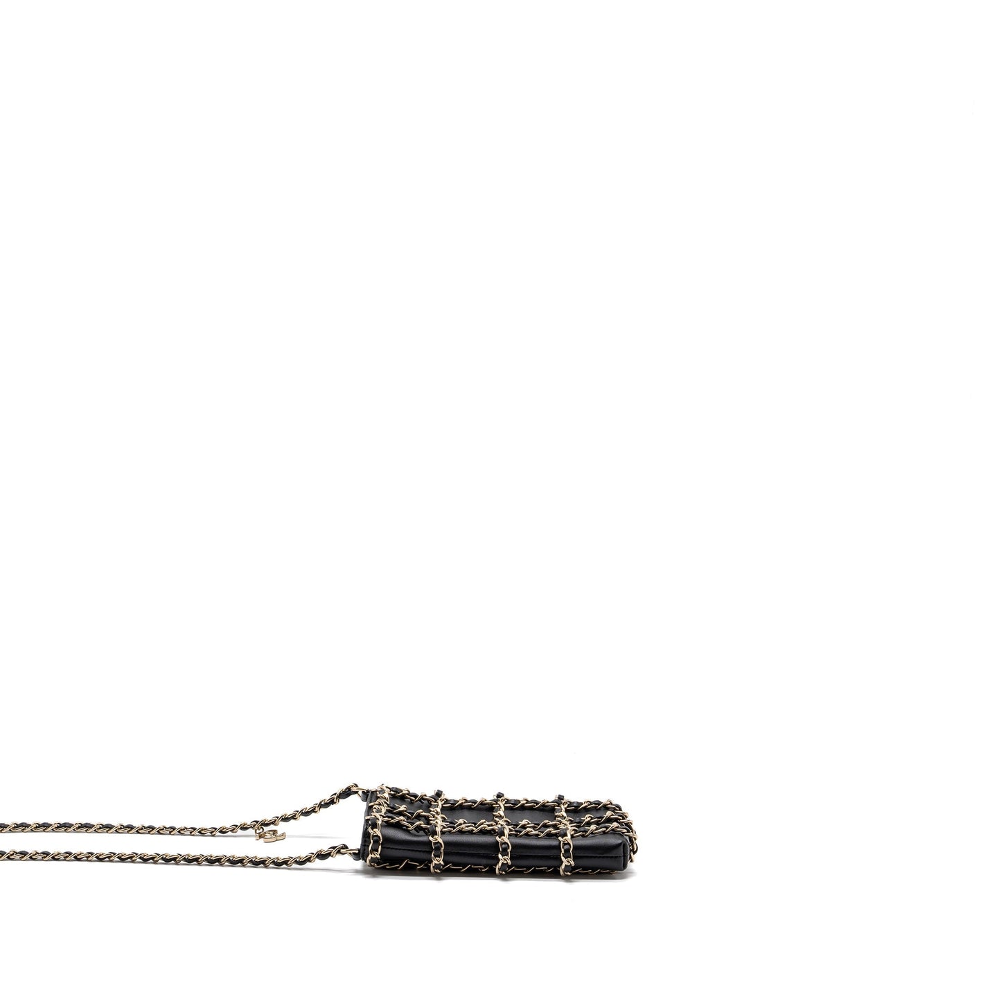 Chanel Gold Clutch O Chain Phone Holder Lambskin Black L