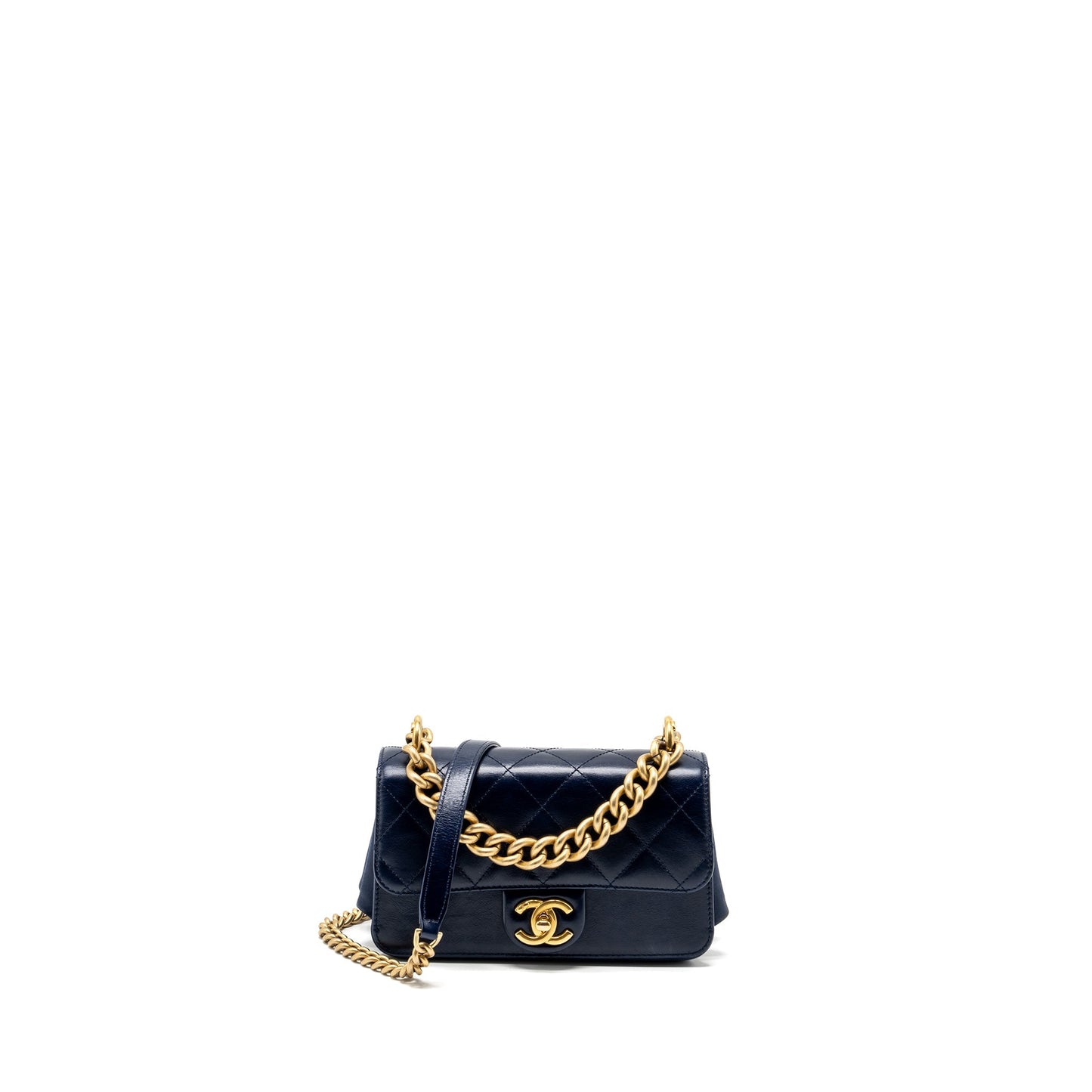 Chanel Quilted flap bag with chain handle calfskin dark blue