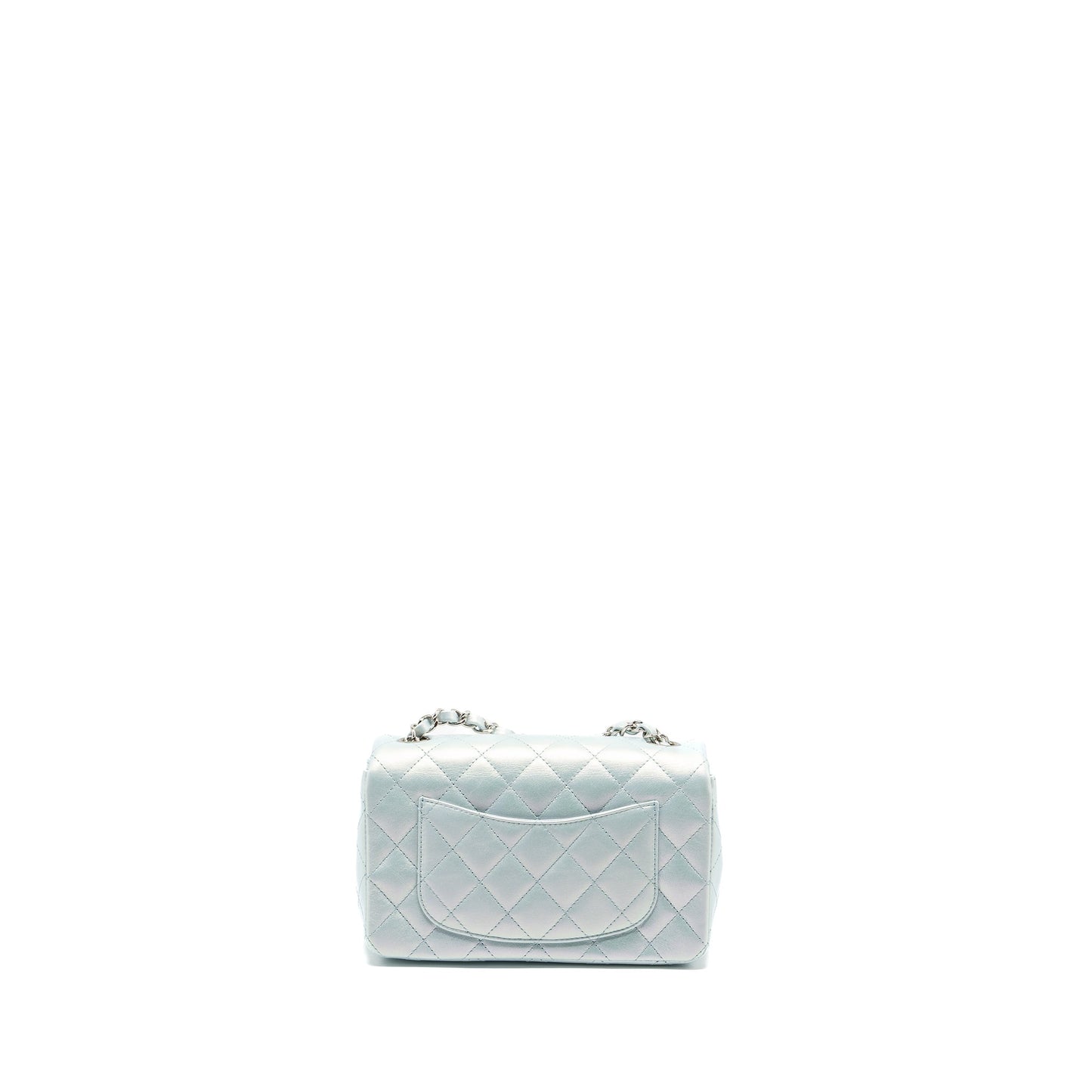 Chanel 21K mini rectangular flap bag calfskin iridescent light blue  (microchip)
