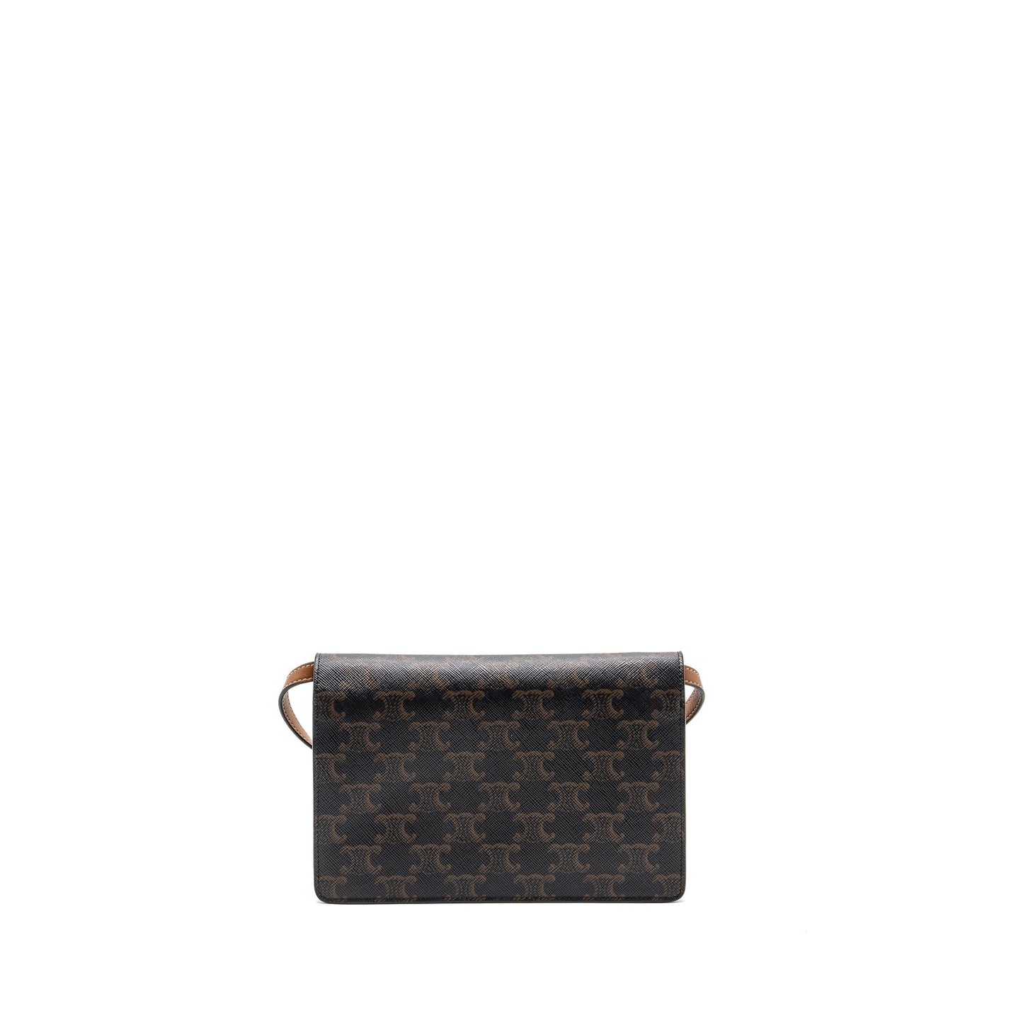Luxury CELINE Wallet on Strap Triomphe Canvas/Smooth Lambskin TAN
