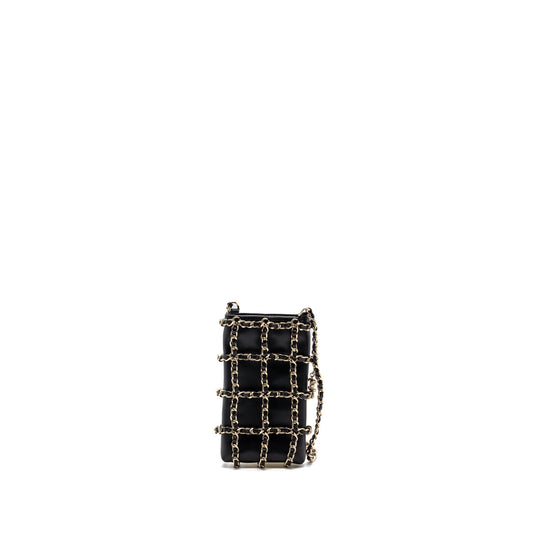 Chanel Gold Clutch O Chain Phone Holder Lambskin Black L