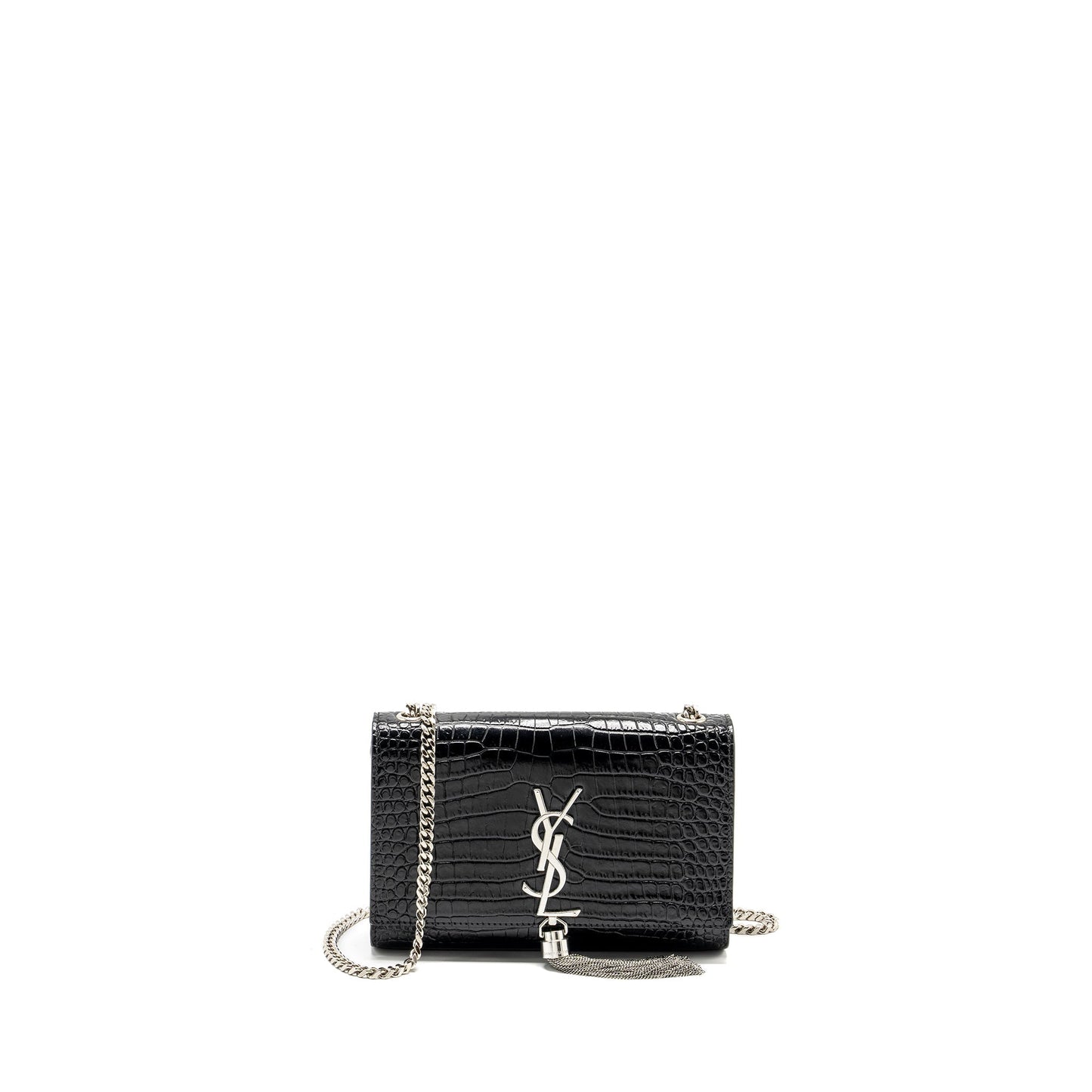 Saint Laurent / Kate Small Chain Wallet With Tassel in Crocodile-Embossed Black