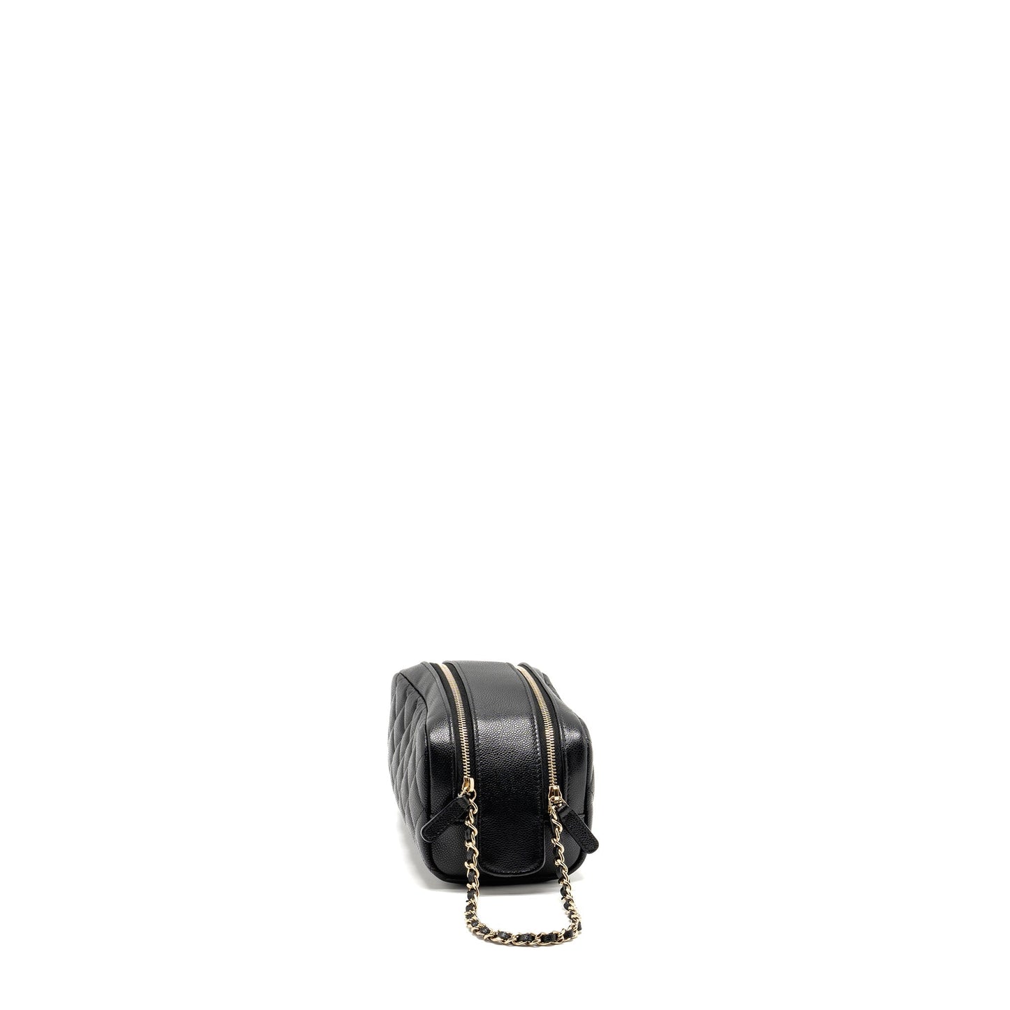 Chanel Double Zip Pouch Cosmetic Case Caviar Black  (Microchip)