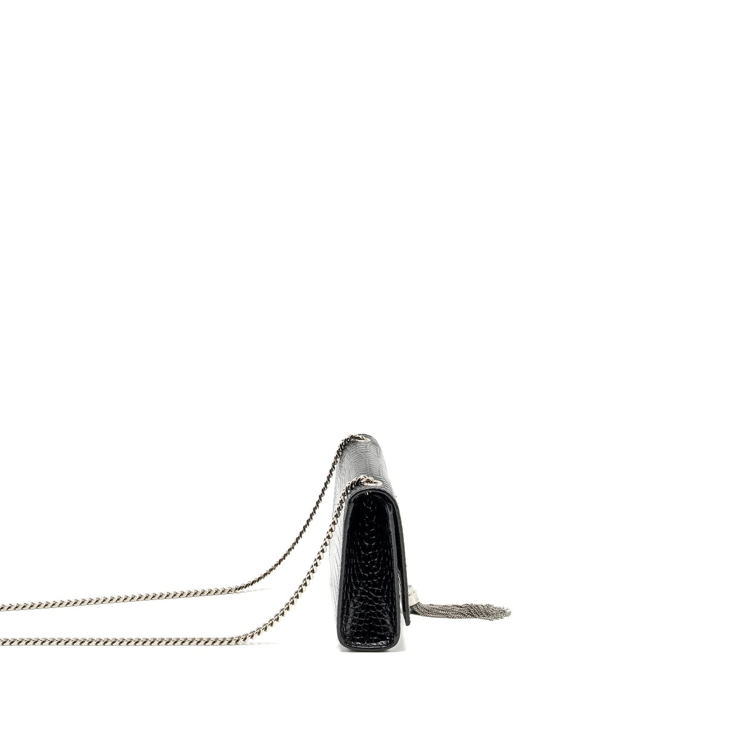 Saint Laurent / Kate Small Chain Wallet With Tassel in Crocodile-Embossed Black