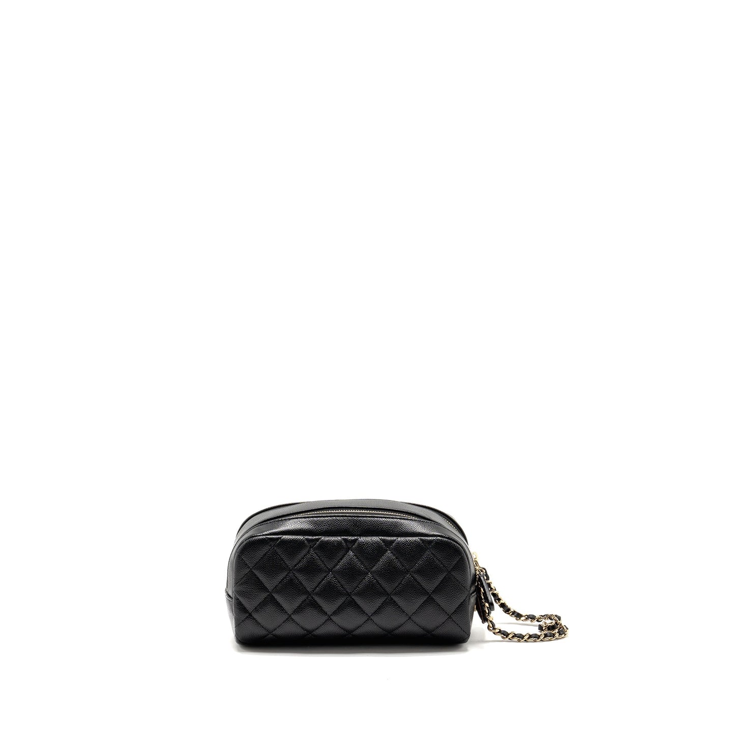 Chanel Double Zip Pouch Cosmetic Case Caviar Black  (Microchip)