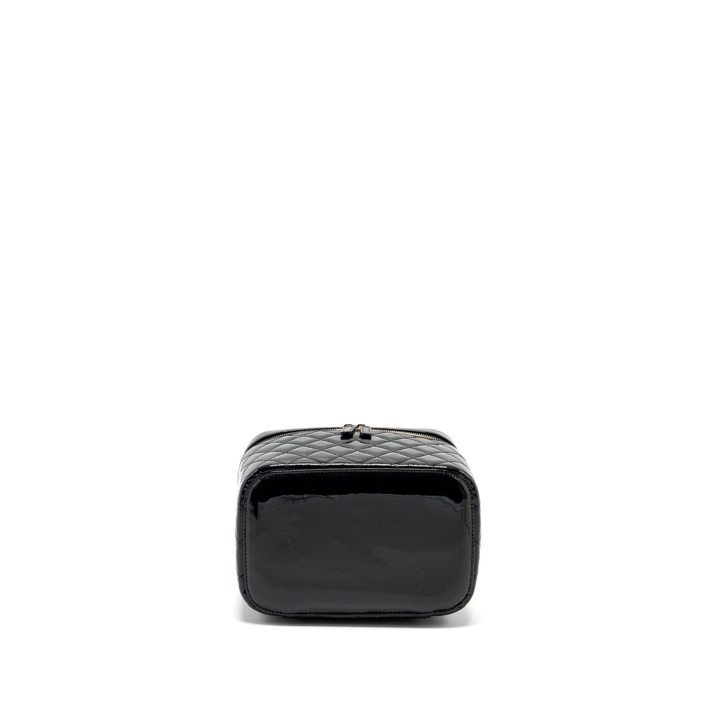 Chanel top handle vanity case patent black L