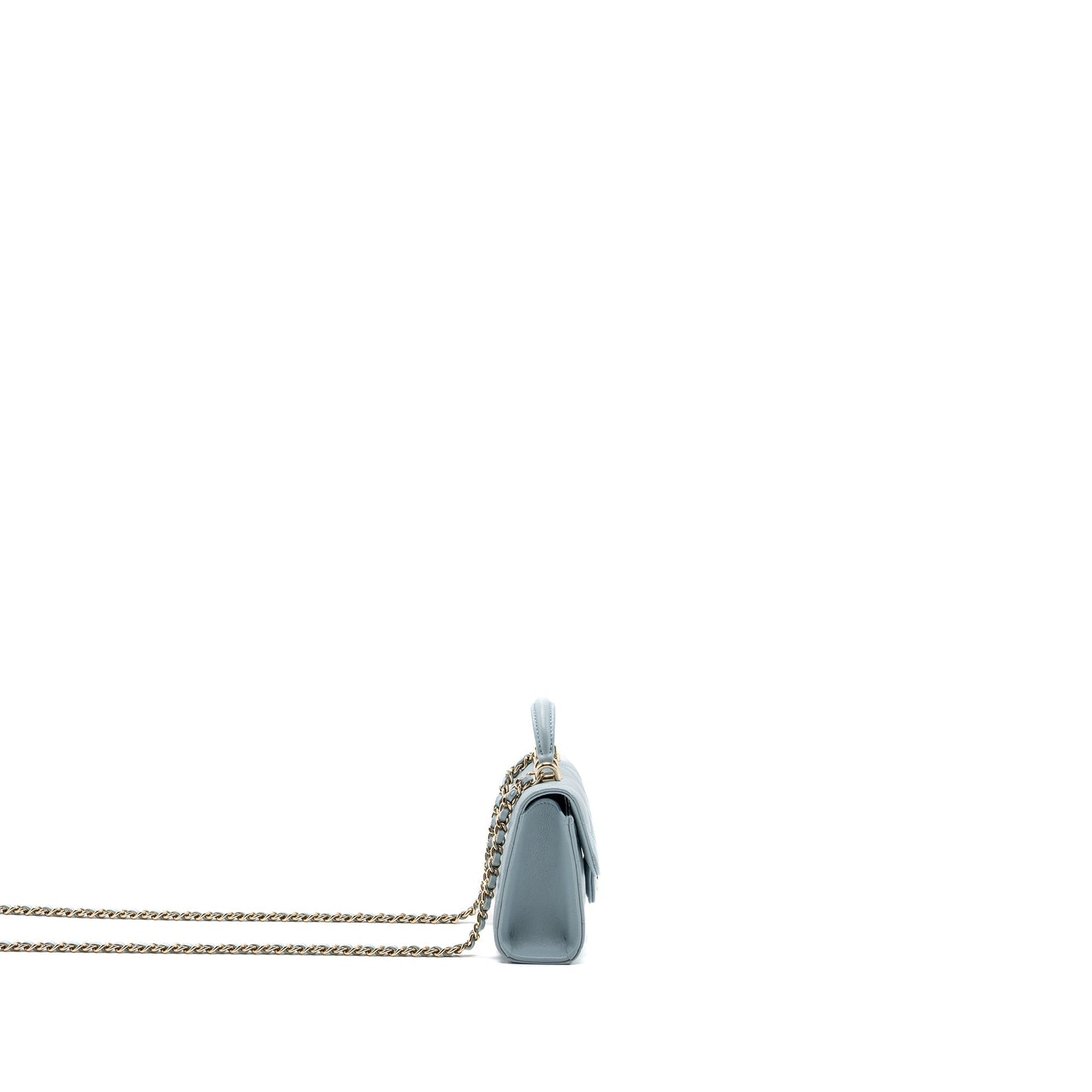 Chanel top handle mini flap bag lambskin light blue L