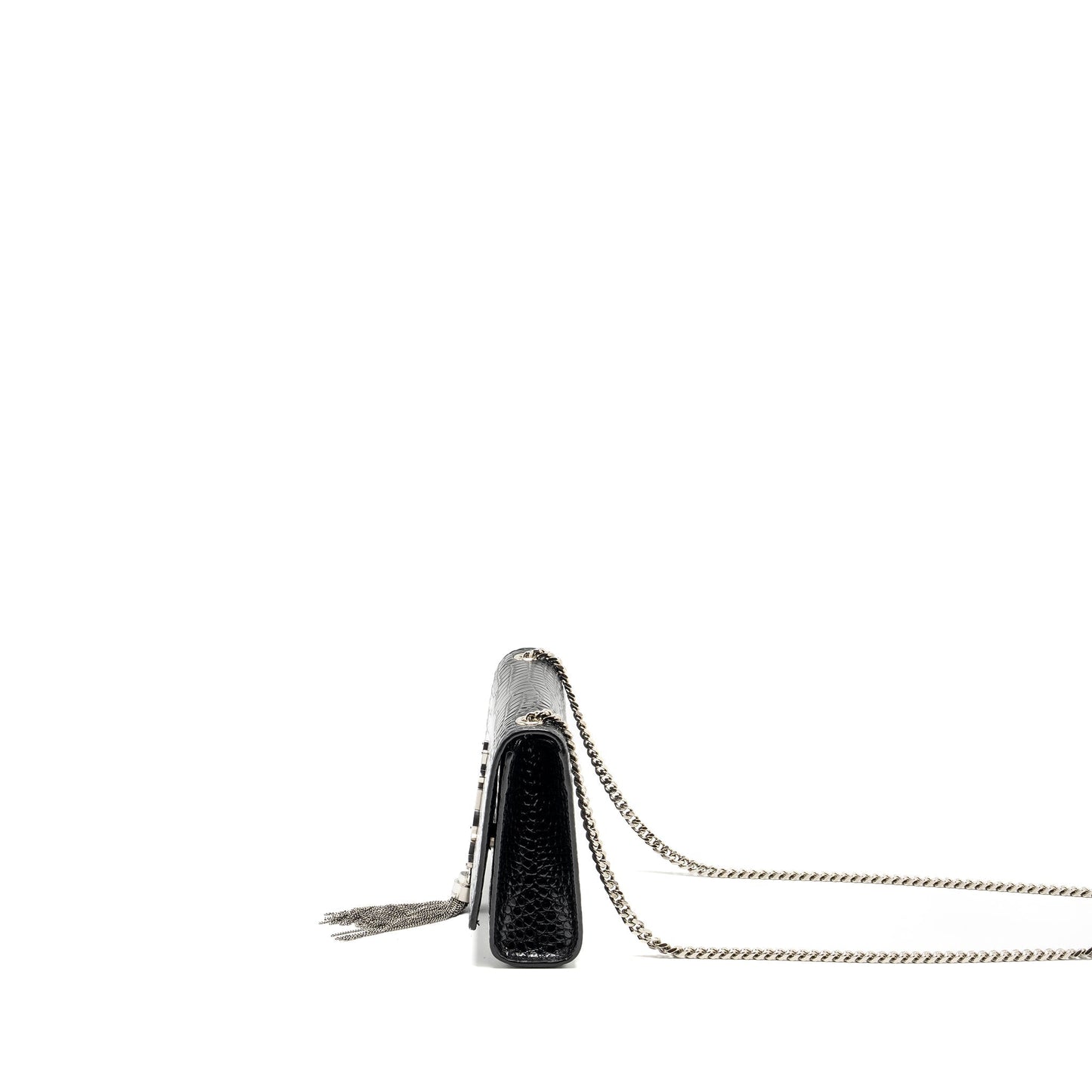 Saint Laurent / Kate Small Chain Wallet With Tassel in Crocodile-Embossed Black