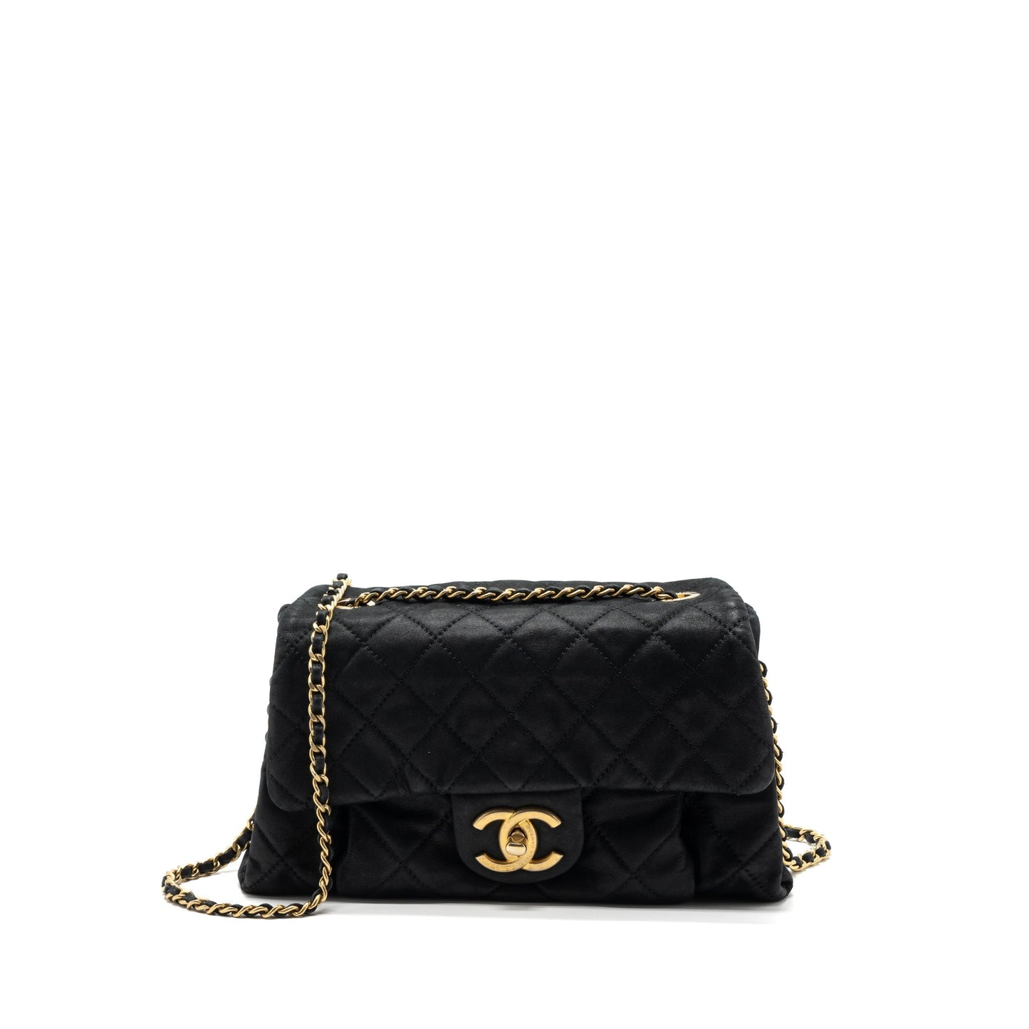 Chanel quilted seasonal flap bag Calfskin Iridescent black with