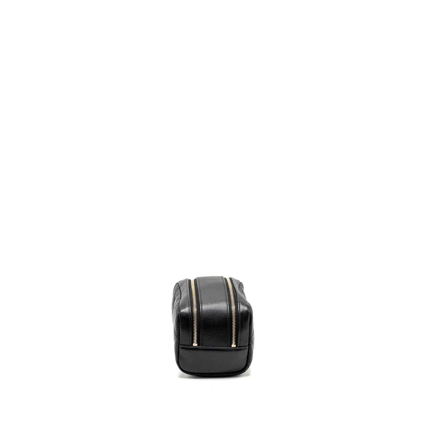 Chanel Double Zip Pouch Cosmetic Case Caviar Black  (Microchip)