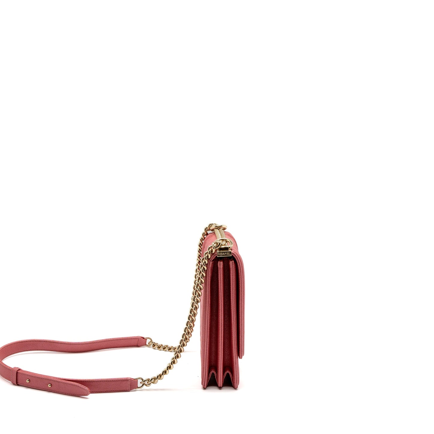 Chanel Vertical Boy Bag Metallic Grained Calfskin Pink L