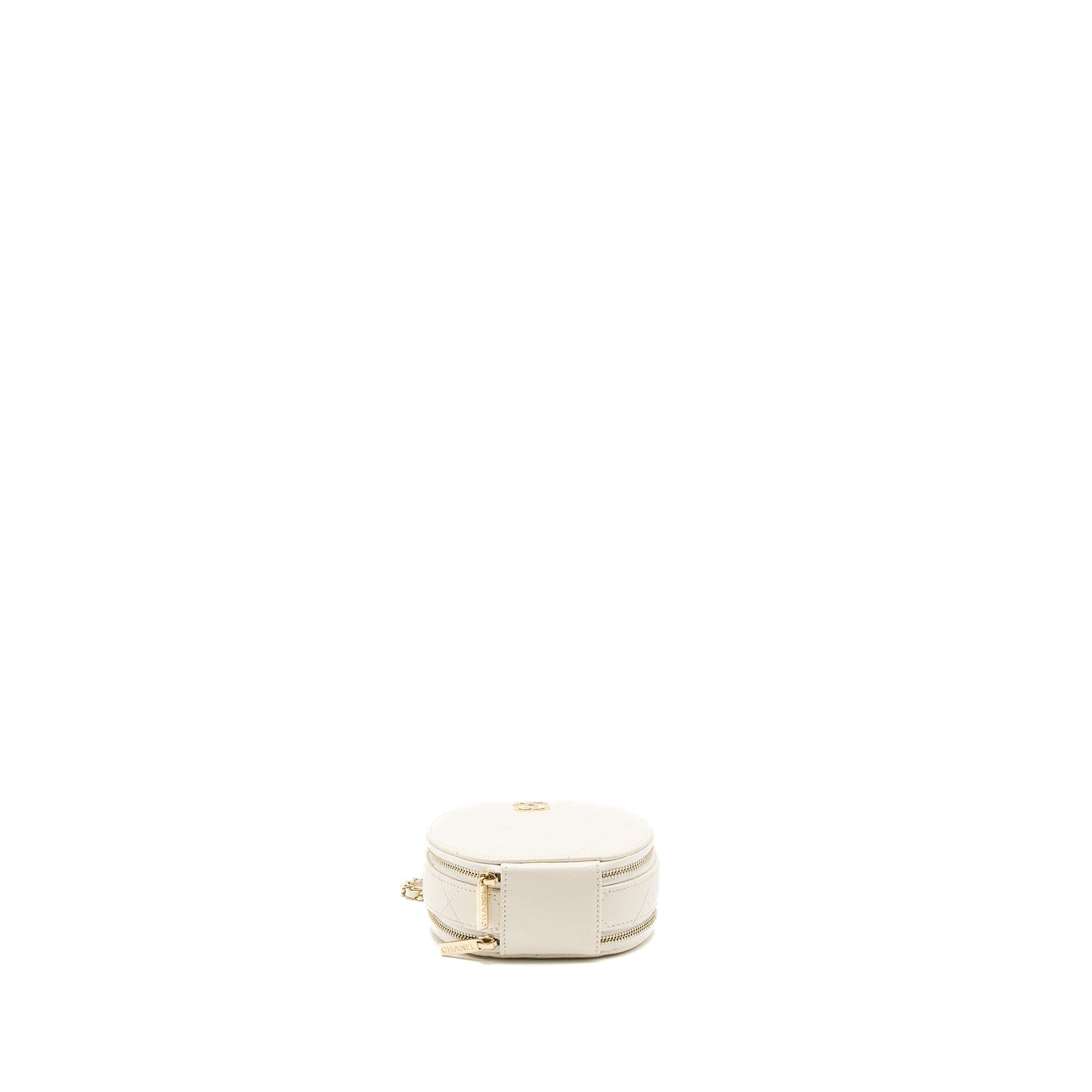 Chanel Top Handle Mini Round Vanity with Chain Caviar White L