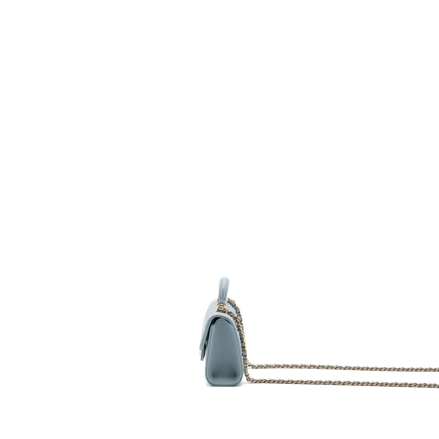 Chanel top handle mini flap bag lambskin light blue L