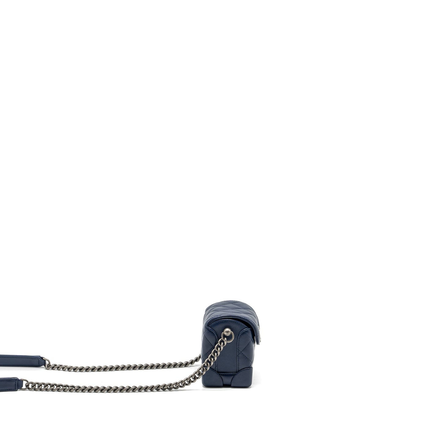 Chanel 20C mini trunk Flap bag Calfskin Navy blue Ruthenium hardware
