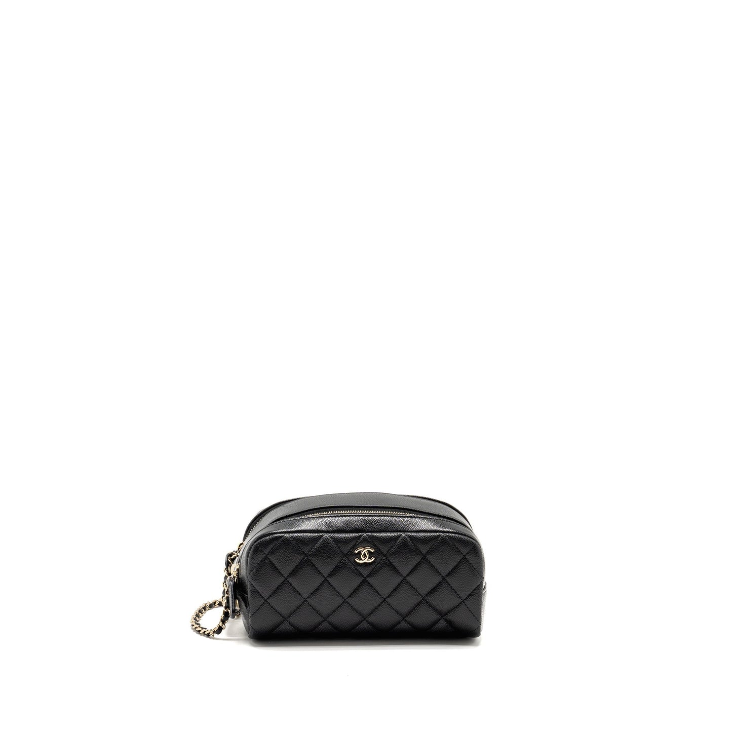Chanel Double Zip Pouch Cosmetic Case Caviar Black  (Microchip)