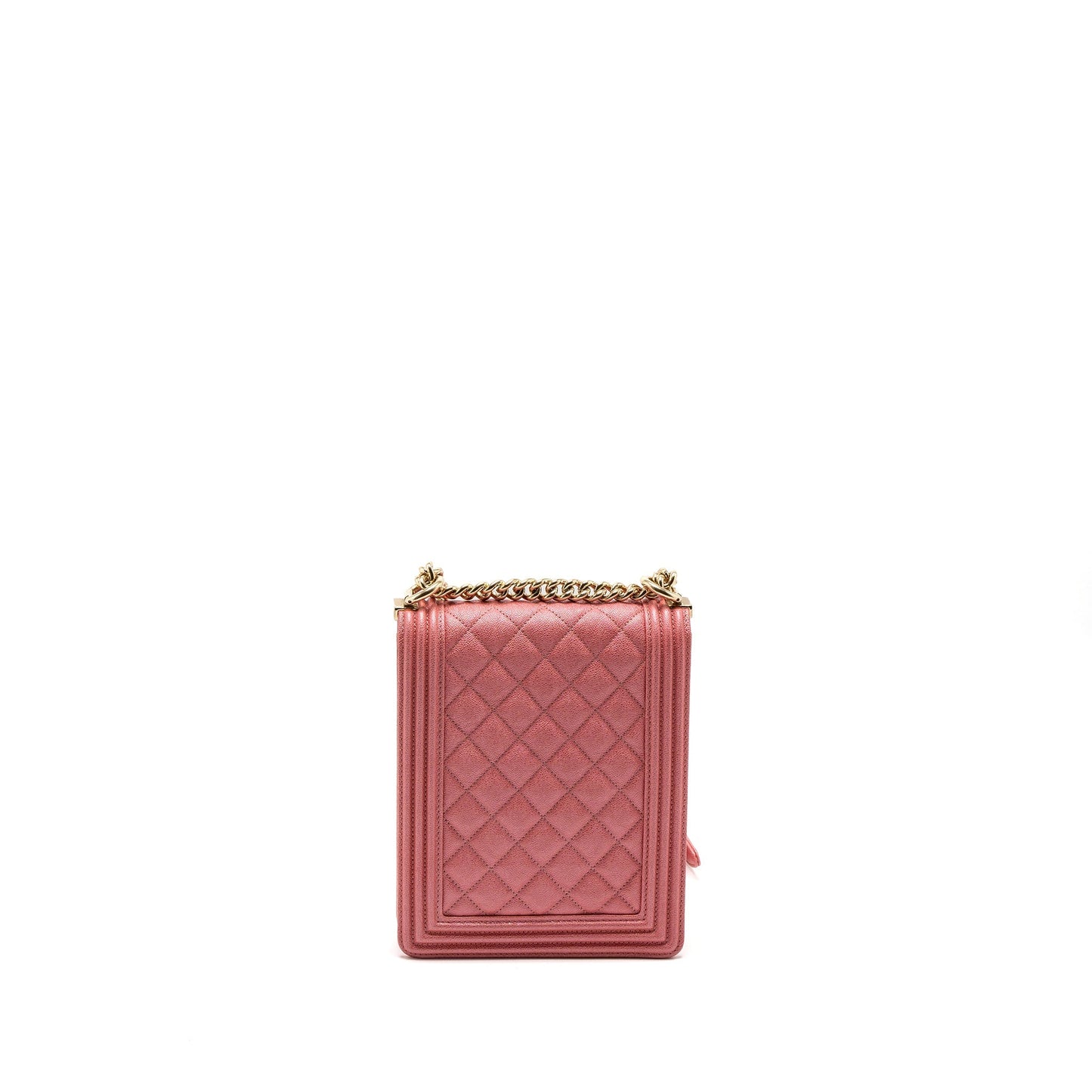 Chanel Vertical Boy Bag Metallic Grained Calfskin Pink L
