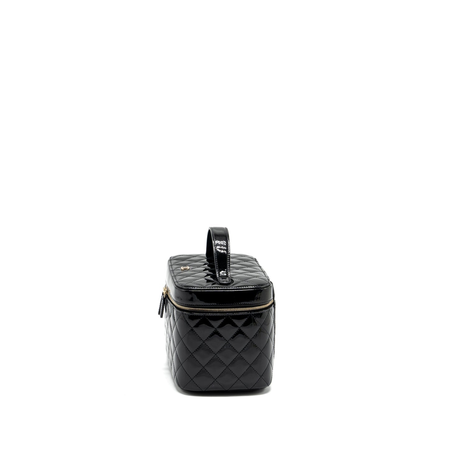 Chanel top handle vanity case patent black L