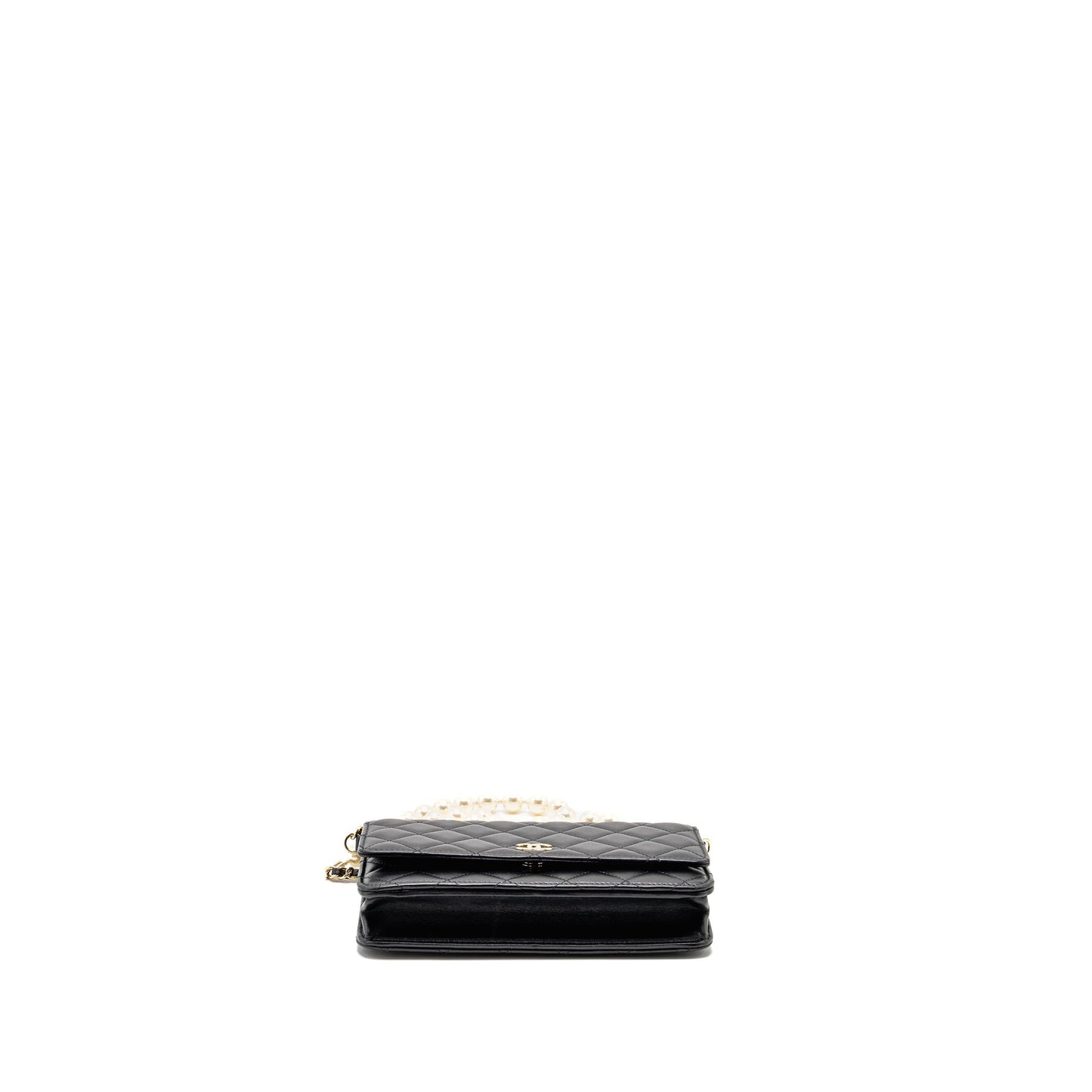 Chanel Wallet On Chain with Pearl Chain Lambskin Black L (Microchip)