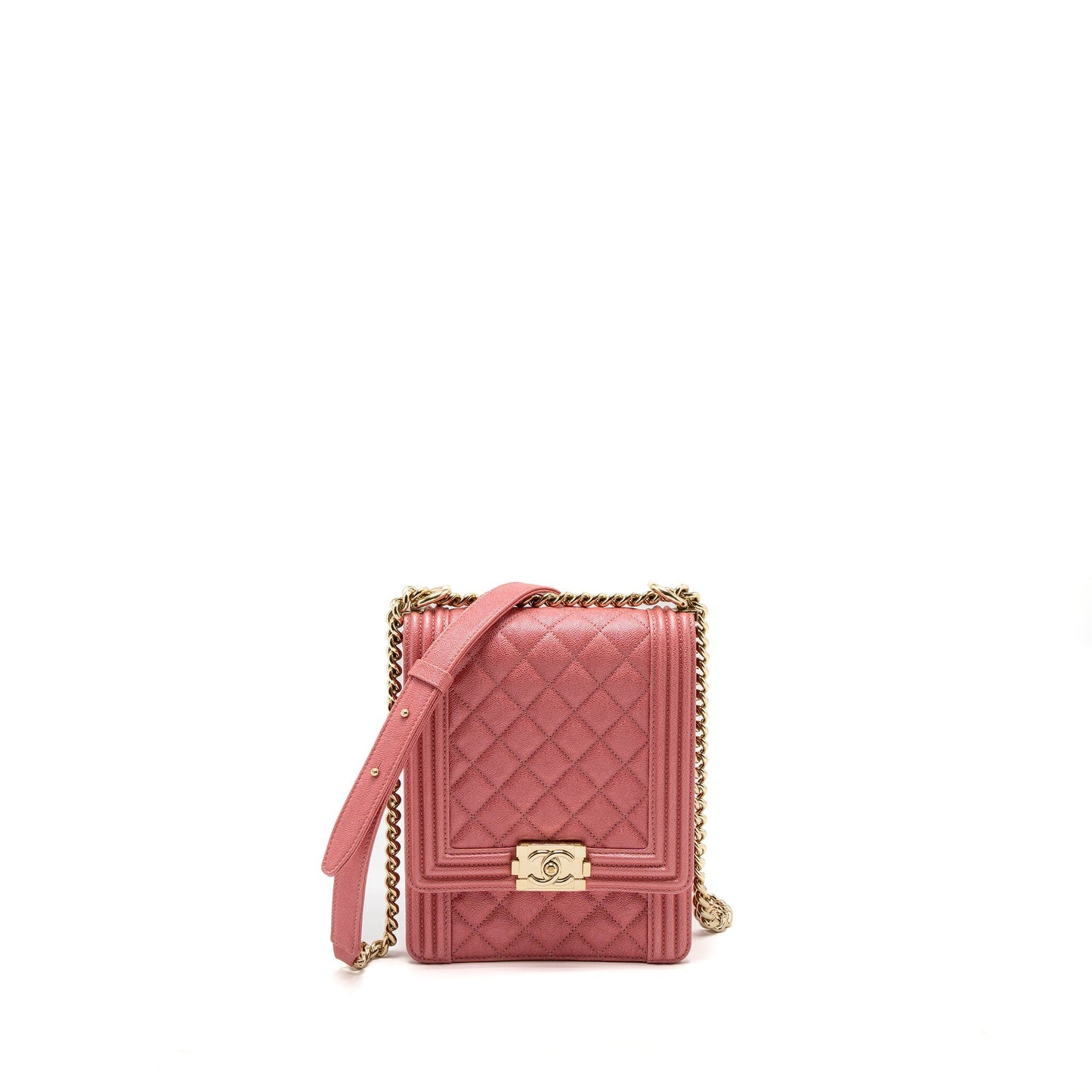 Chanel Vertical Boy Bag Metallic Grained Calfskin Pink L