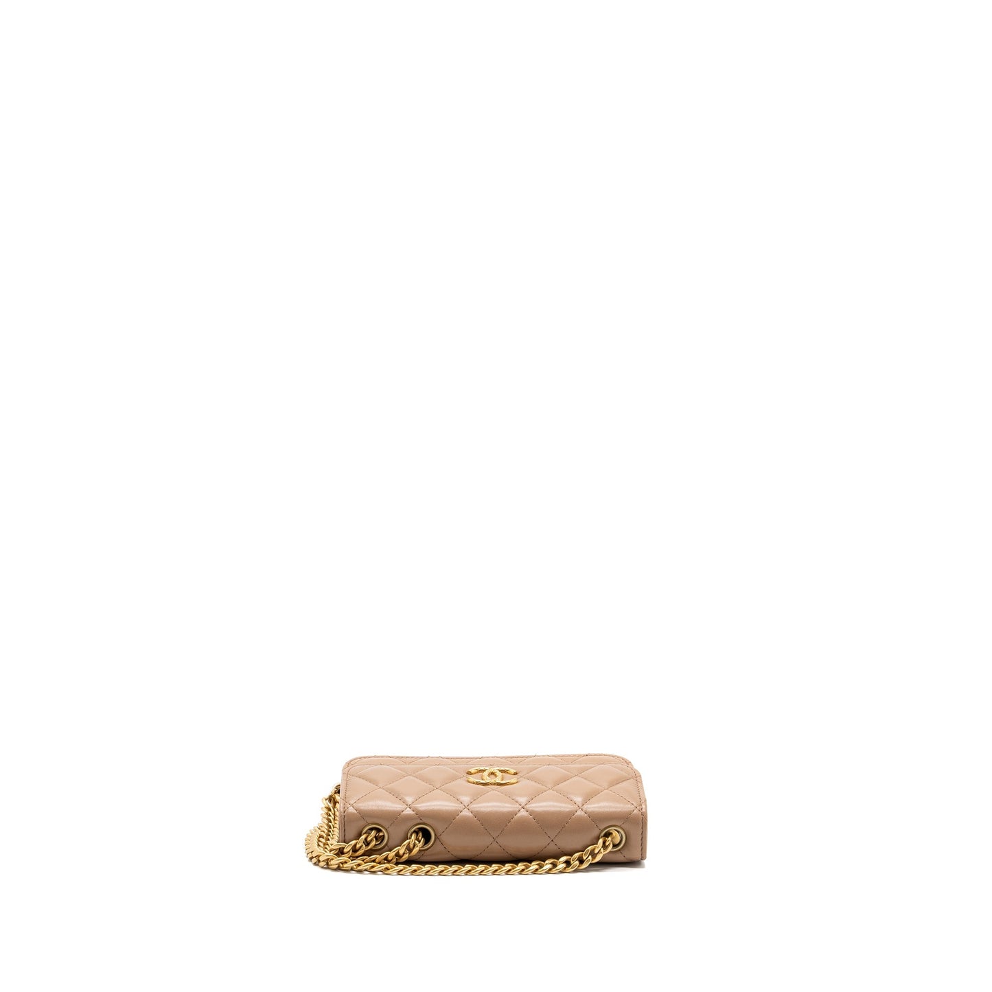 Chanel 22K gold pillar mini flap bag lambskin dark beige  (Microchip)