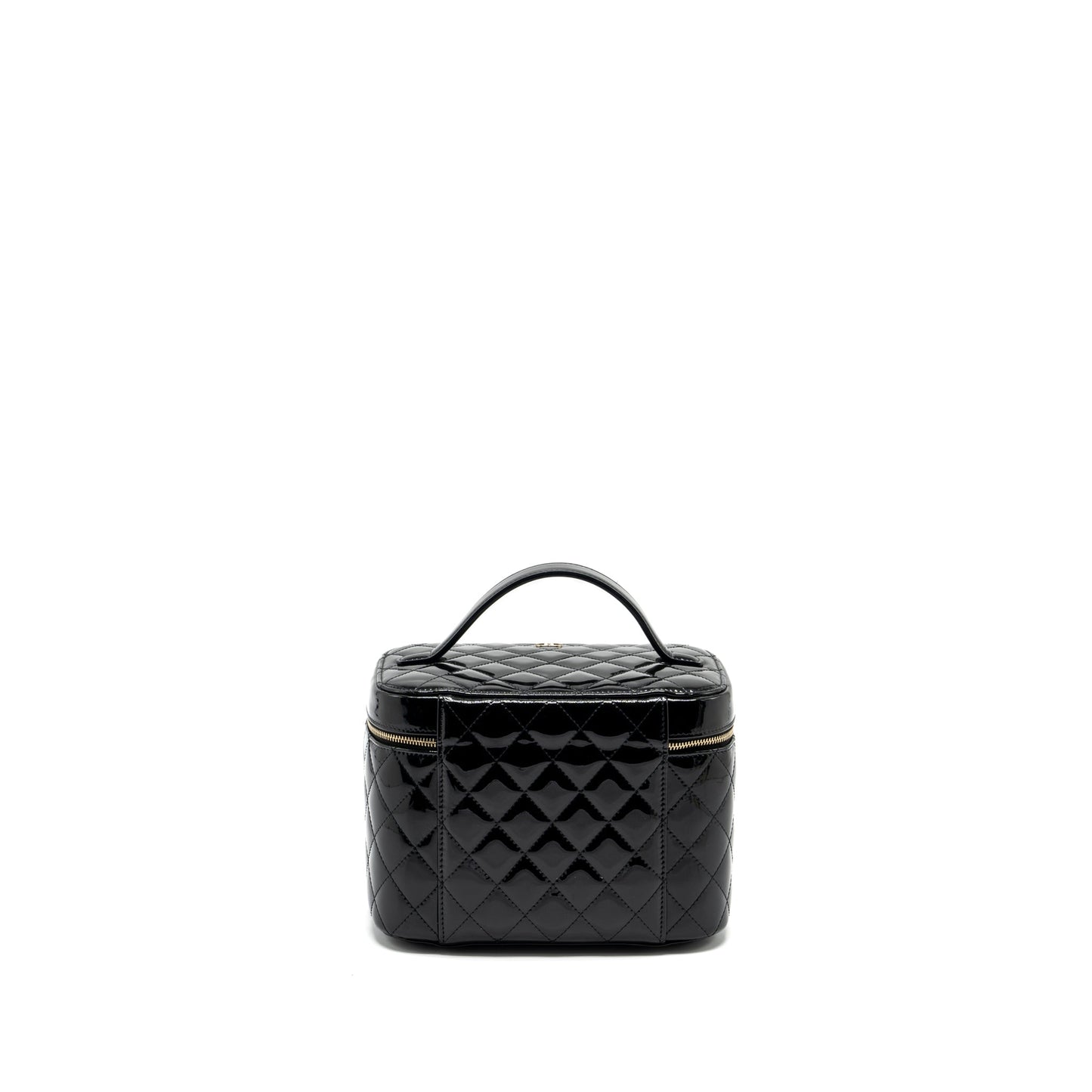 Chanel top handle vanity case patent black L