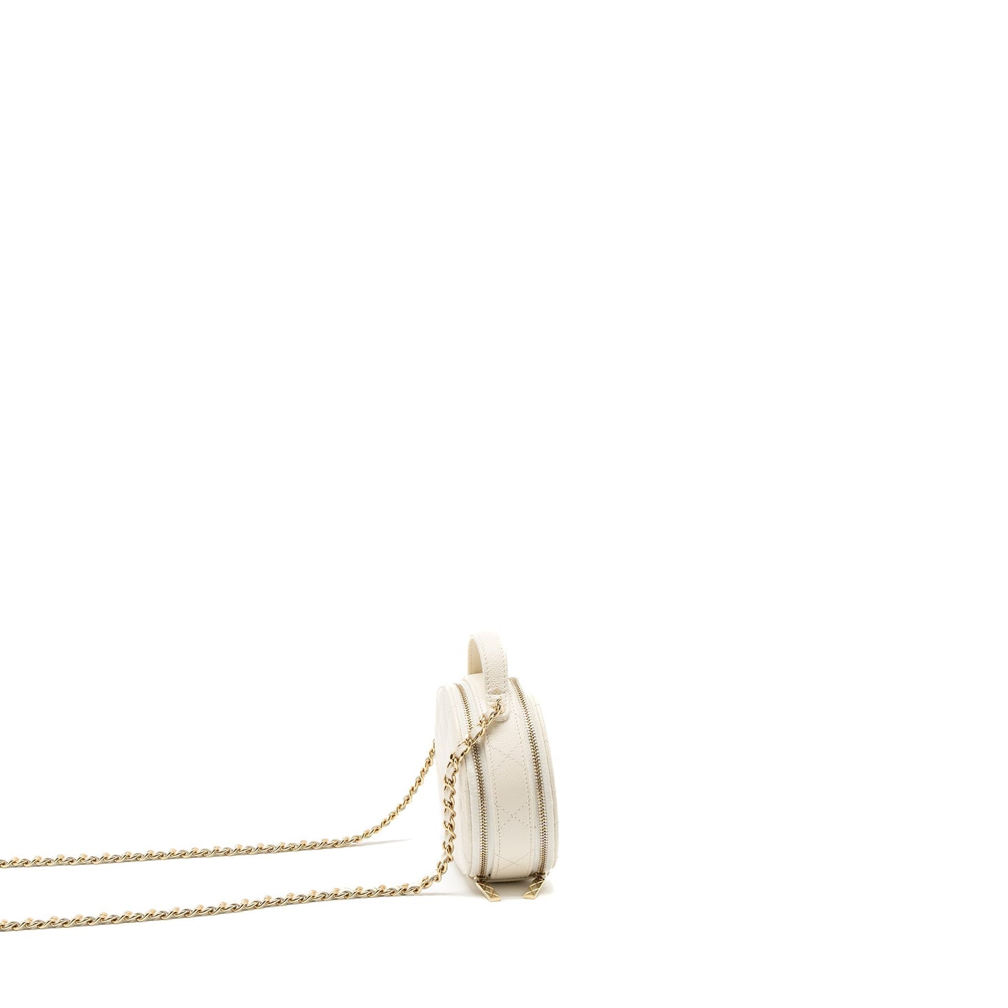 Chanel Top Handle Mini Round Vanity with Chain Caviar White L