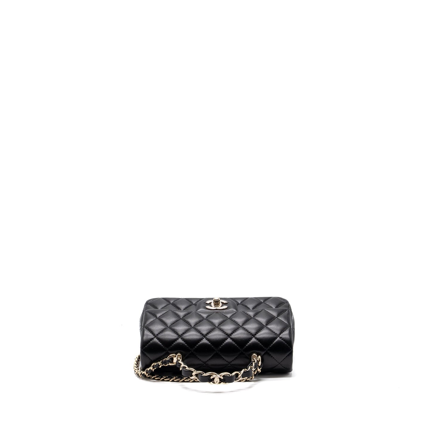 Chanel 23K Leather Chain Top Handle Mini Rectangular Flap Bag Lambskin Black L (microchip)
