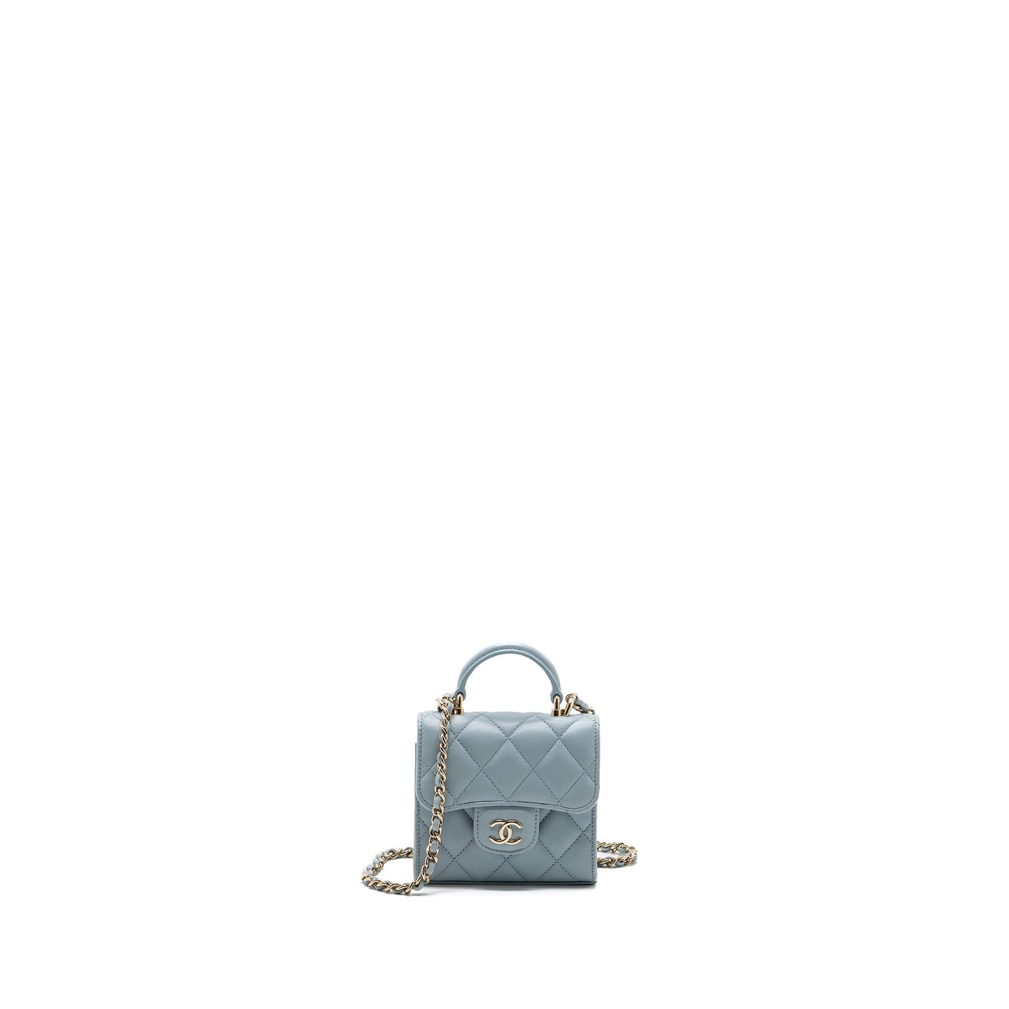 Chanel top handle mini flap bag lambskin light blue L