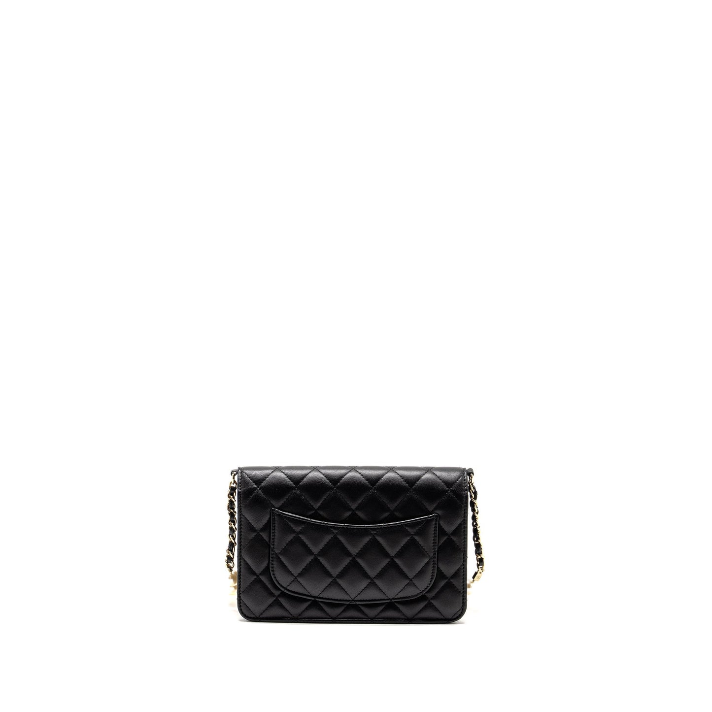Chanel Wallet On Chain with Pearl Chain Lambskin Black L (Microchip)