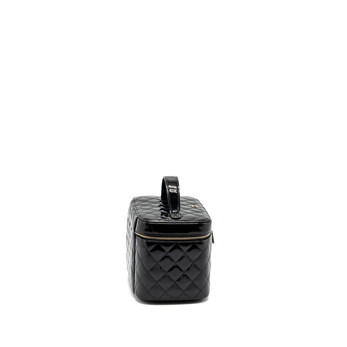 Chanel top handle vanity case patent black L