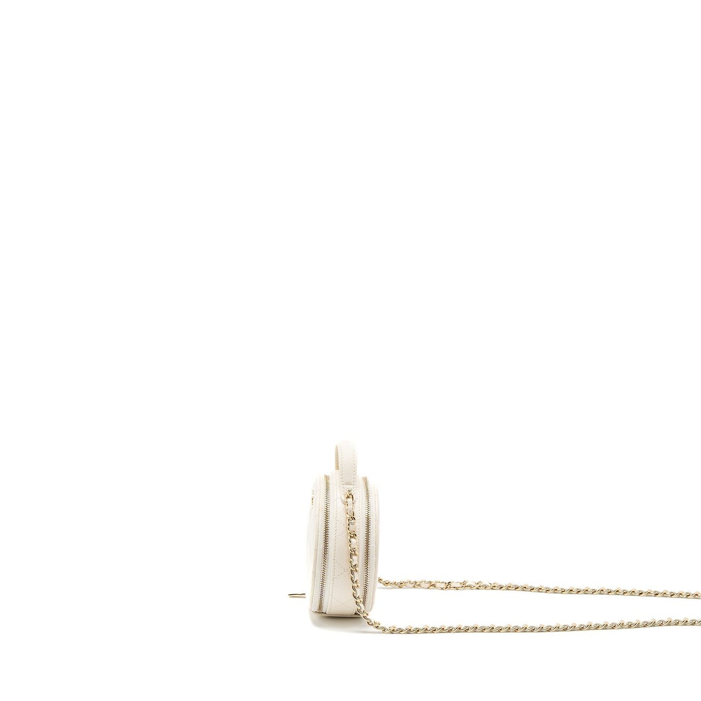 Chanel Top Handle Mini Round Vanity with Chain Caviar White L