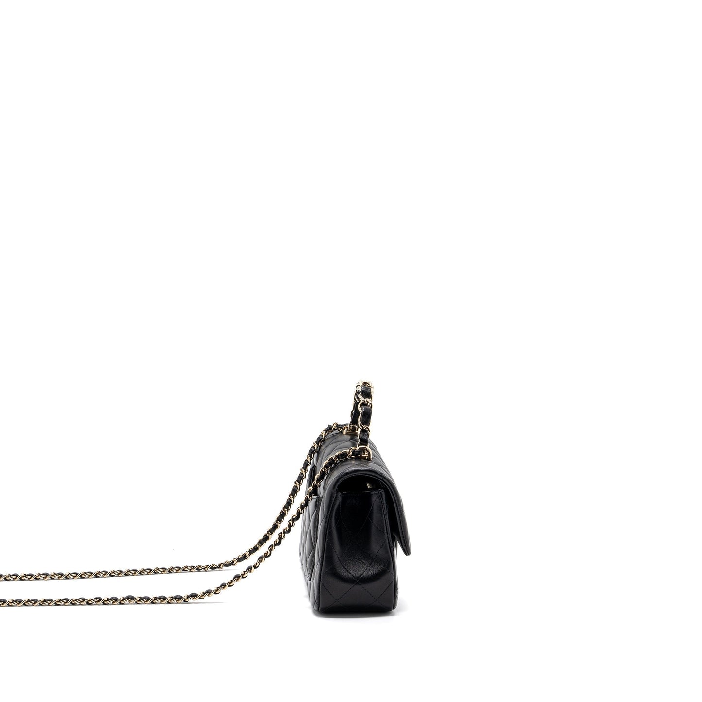 Chanel 23K Leather Chain Top Handle Mini Rectangular Flap Bag Lambskin Black L (microchip)