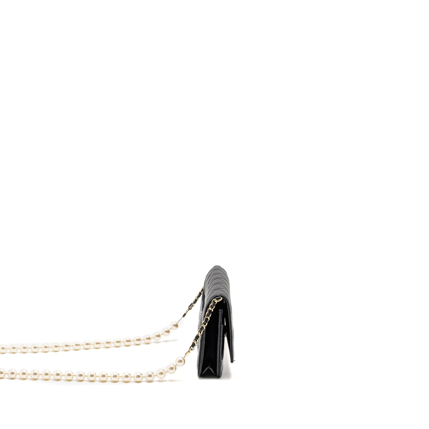 Chanel Wallet On Chain with Pearl Chain Lambskin Black L (Microchip)