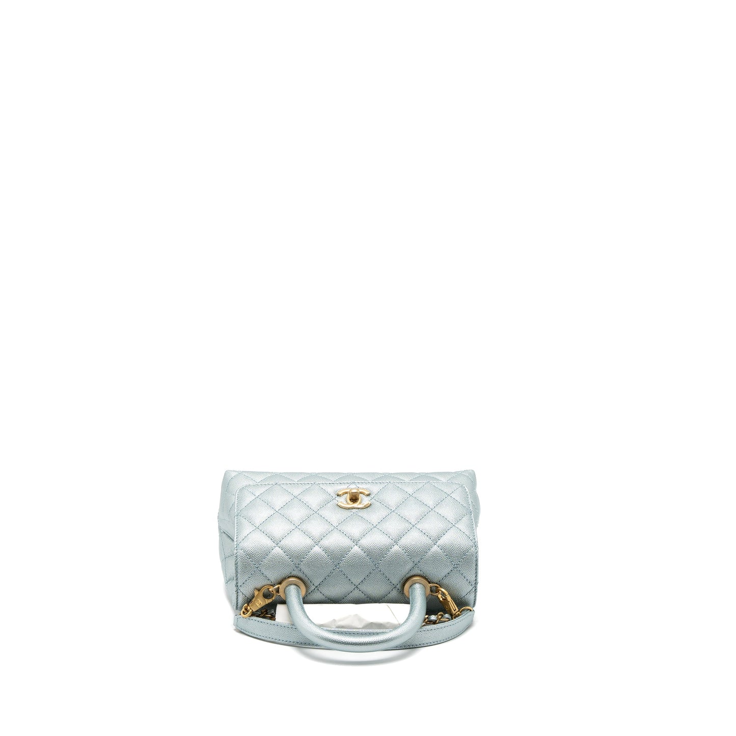 Chanel Small Coco Handle Caviar Metallic Light Blue Brushed  (Microchip)