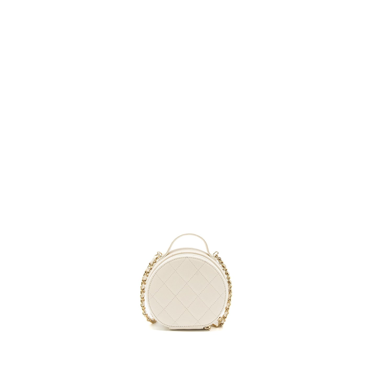 Chanel Top Handle Mini Round Vanity with Chain Caviar White L