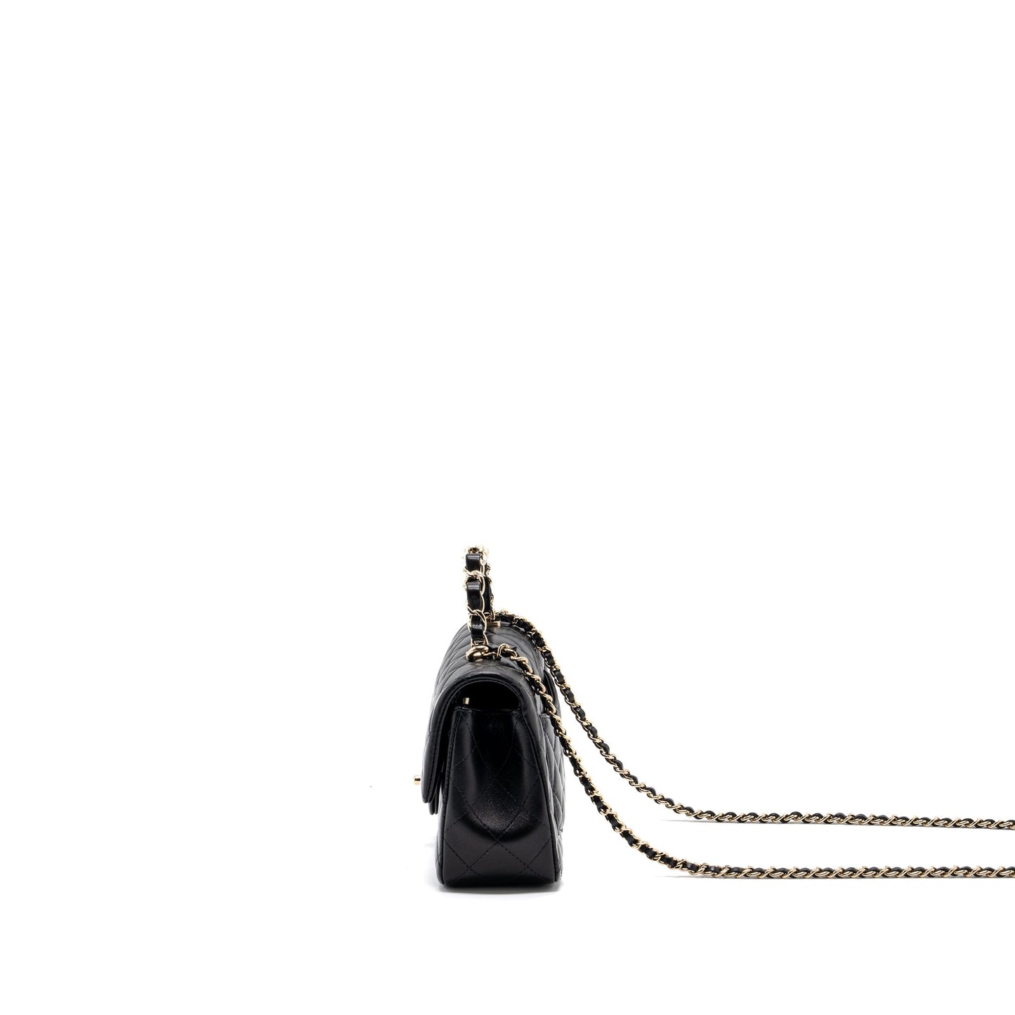 Chanel 23K Leather Chain Top Handle Mini Rectangular Flap Bag Lambskin Black L (microchip)