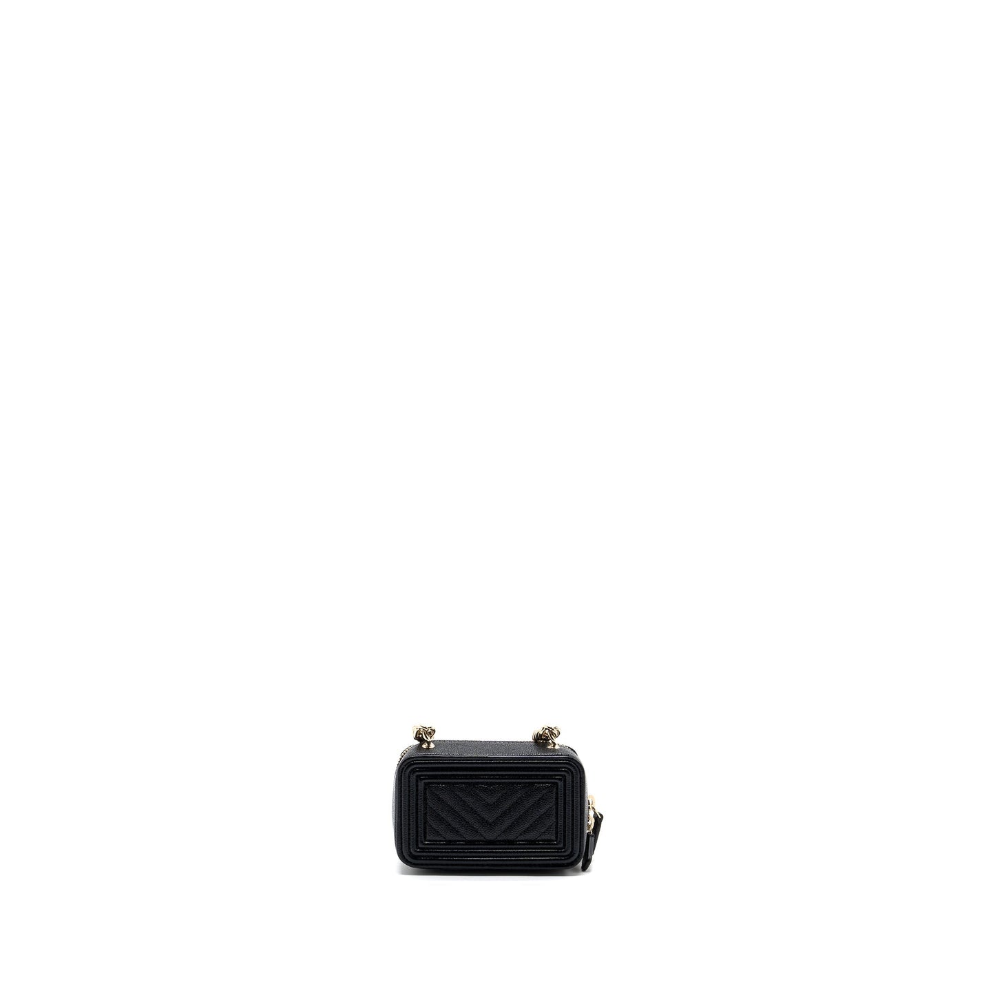 Chanel boy zipper card holder with chain caviar black L