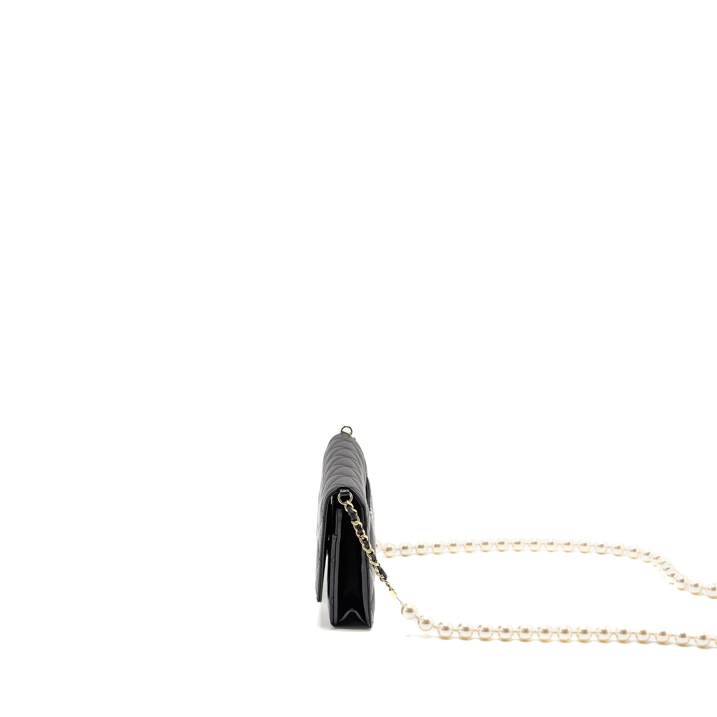 Chanel Wallet On Chain with Pearl Chain Lambskin Black L (Microchip)