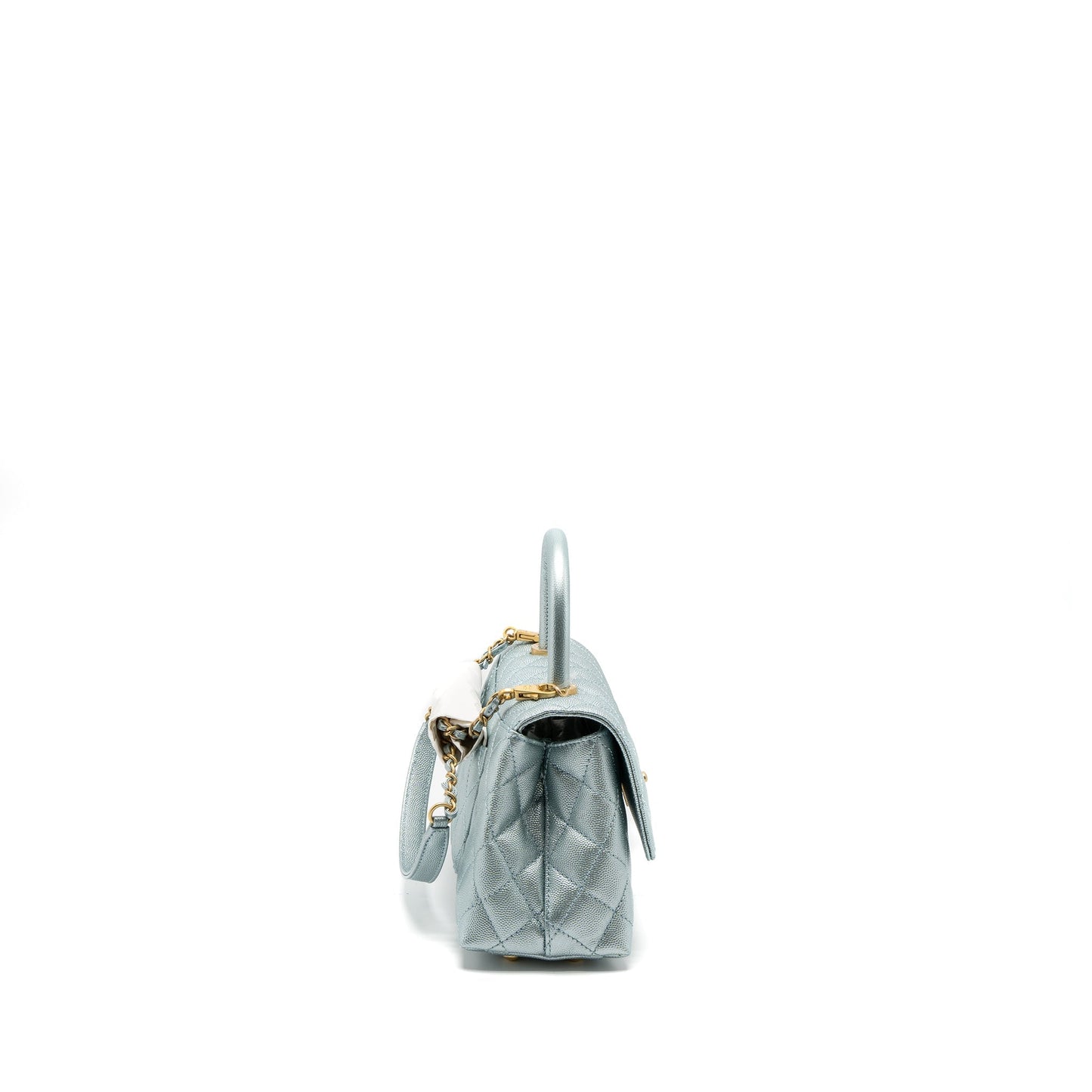 Chanel Small Coco Handle Caviar Metallic Light Blue Brushed  (Microchip)
