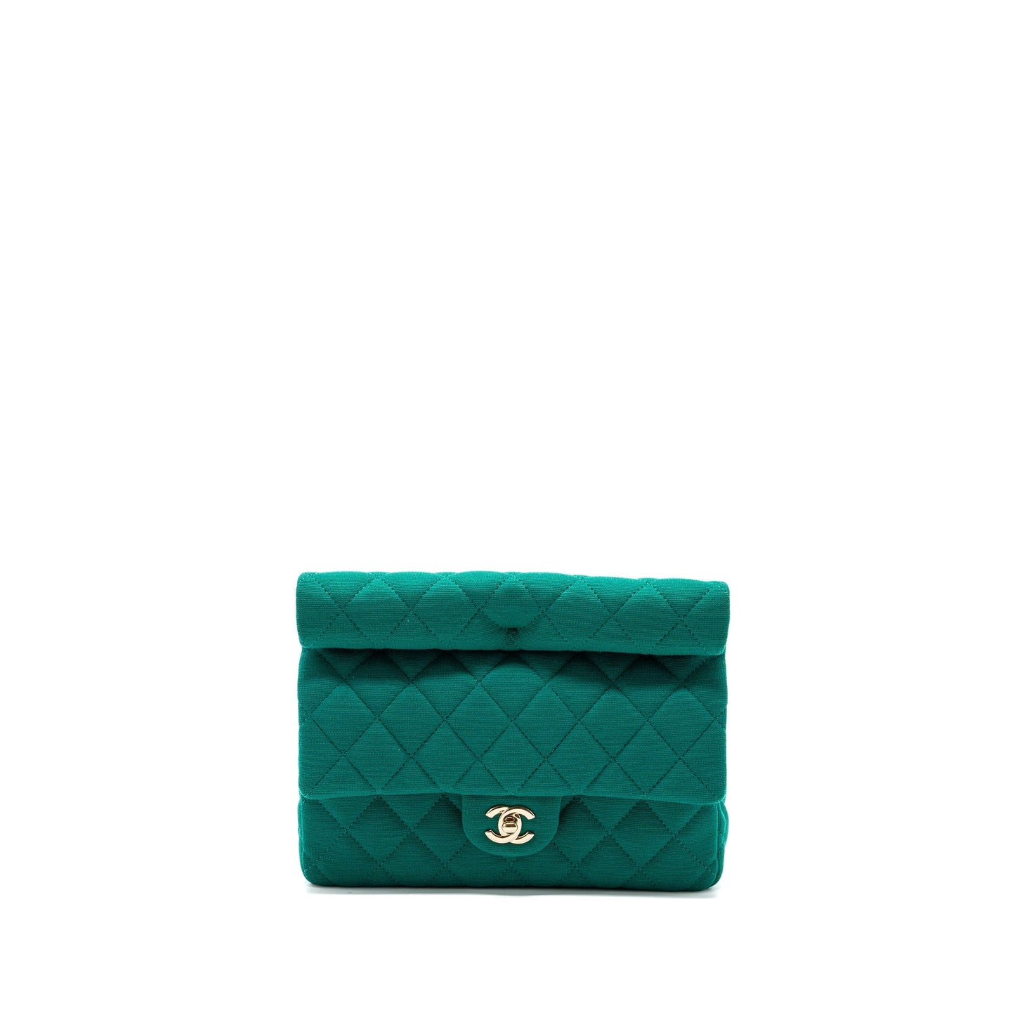 Chanel 23a Classic Flap Clutch Fabric Green L(Microchip)