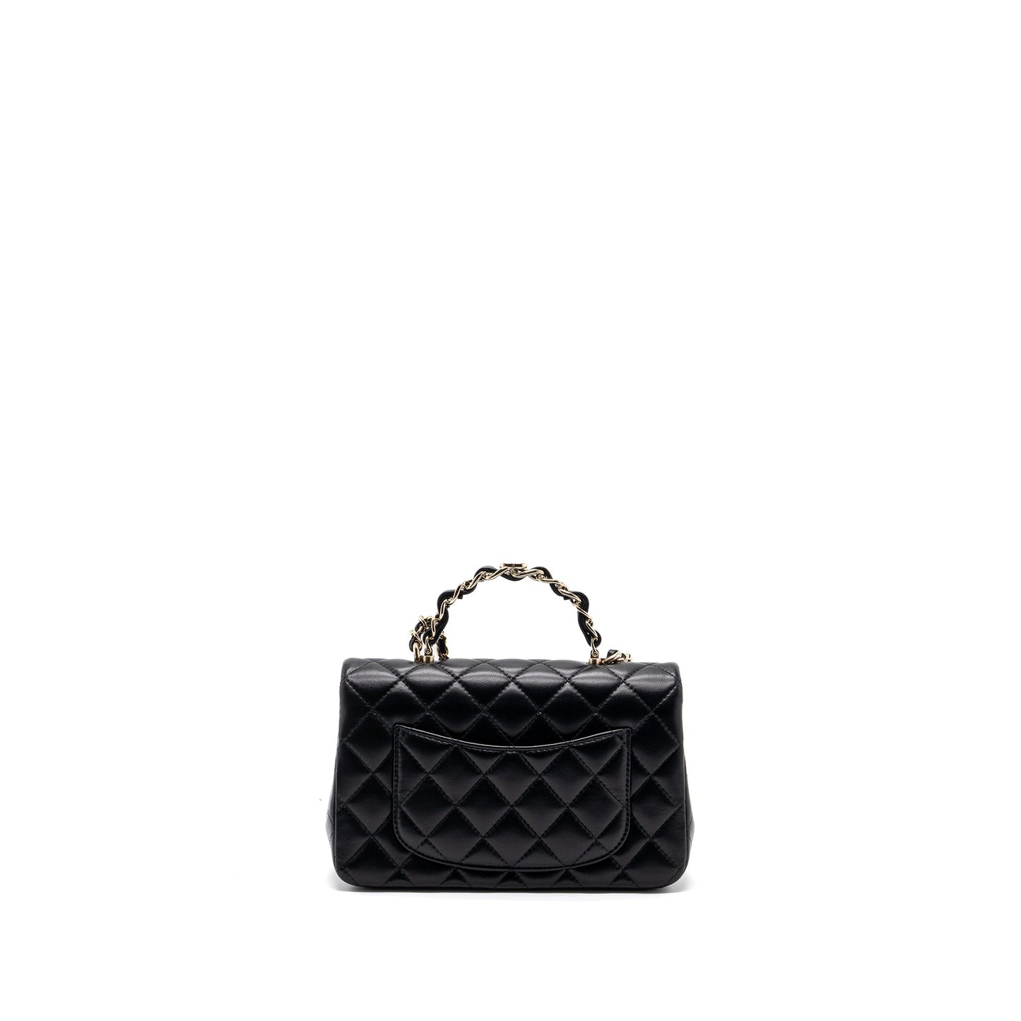 Chanel 23K Leather Chain Top Handle Mini Rectangular Flap Bag Lambskin Black L (microchip)