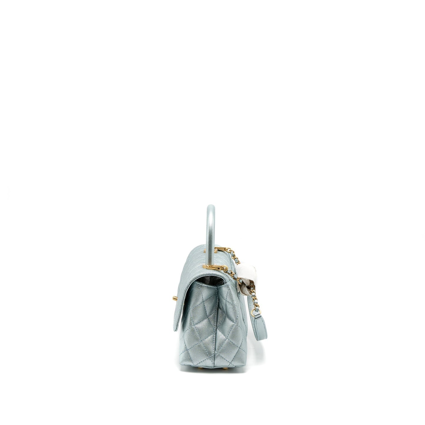 Chanel Small Coco Handle Caviar Metallic Light Blue Brushed  (Microchip)
