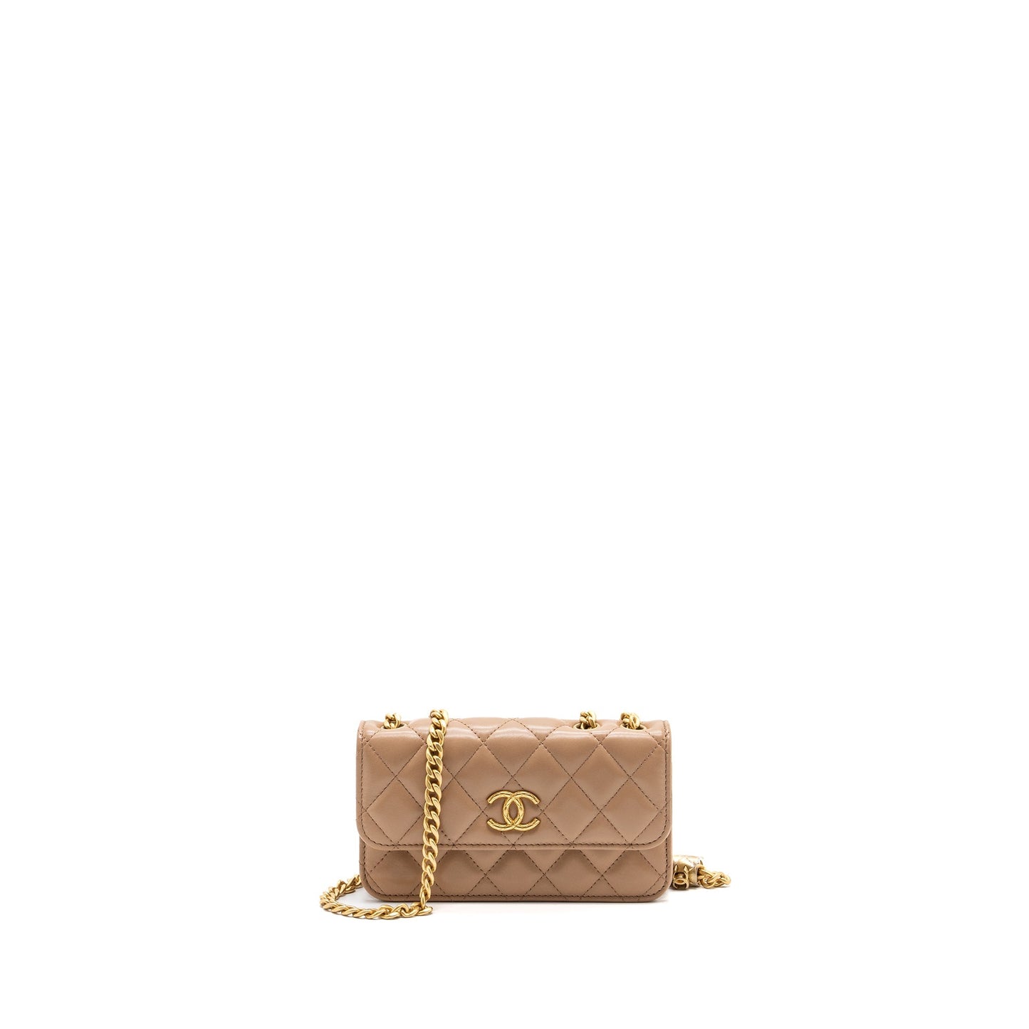 Chanel 22K gold pillar mini flap bag lambskin dark beige  (Microchip)